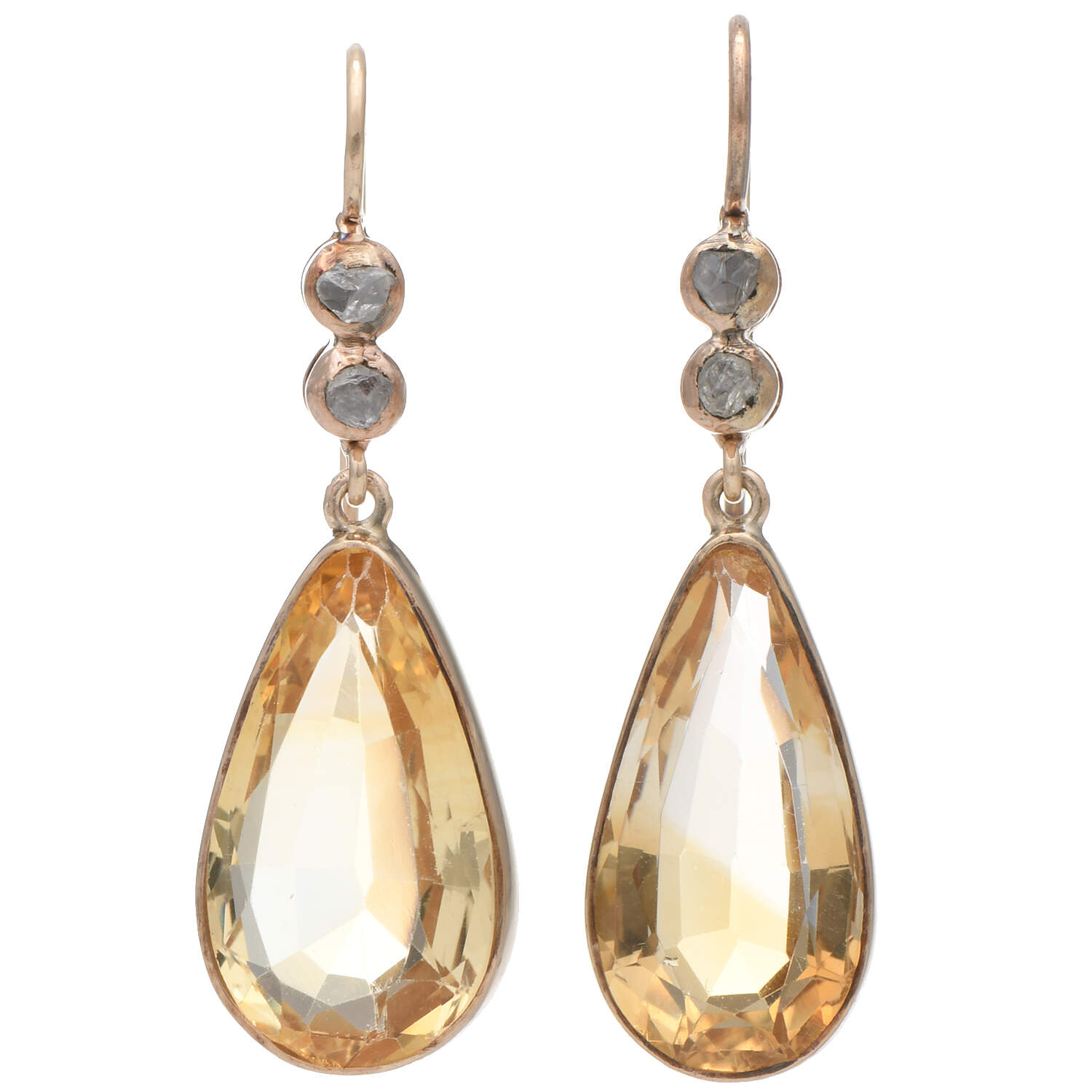 9KY Citrine(9.60) & Raw Diamond Dangle Earrings-1