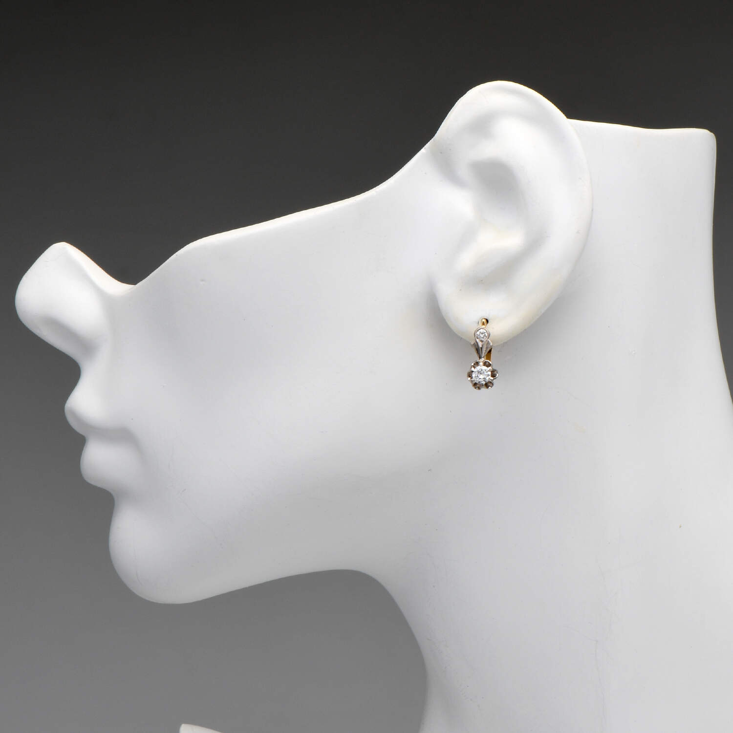 18KYW Art Deco Diamond(0.50) Earrings-3