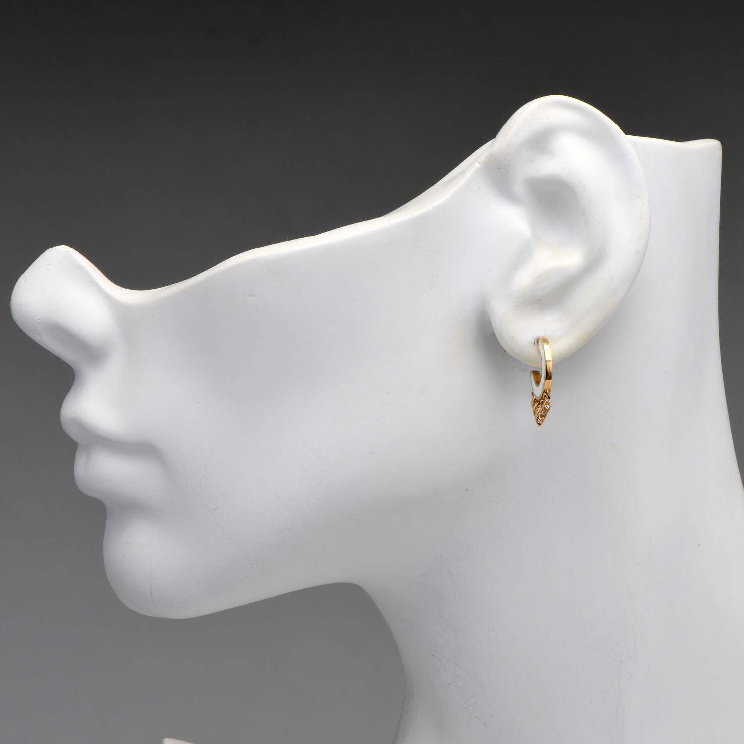 14KY Diamond Accent & White Enamel Fringe Earrings-3