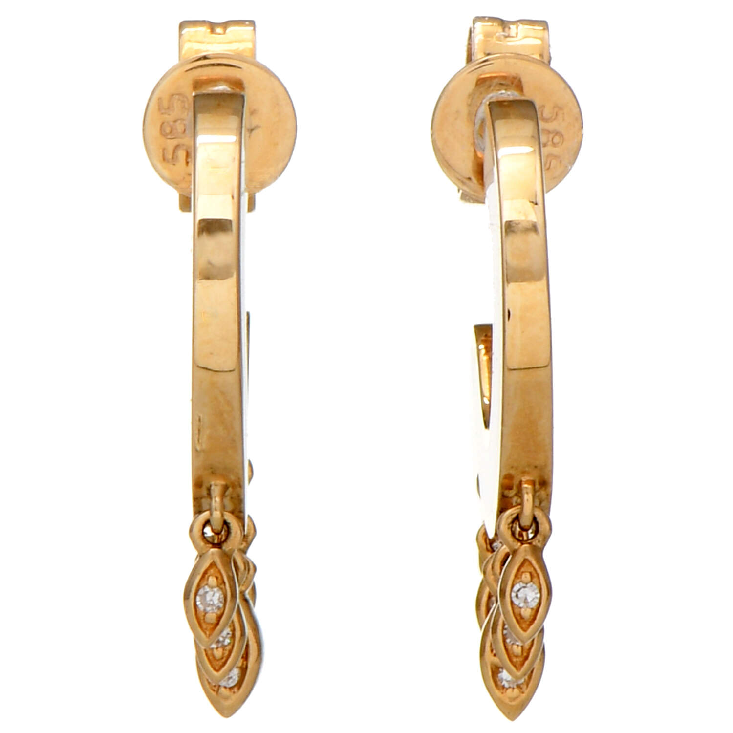 14KY Diamond Accent & White Enamel Fringe Earrings-2
