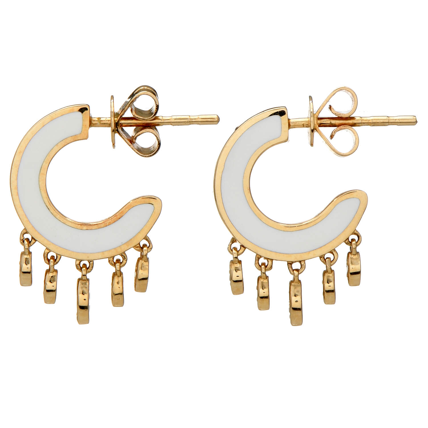 14KY Diamond Accent & White Enamel Fringe Earrings-1