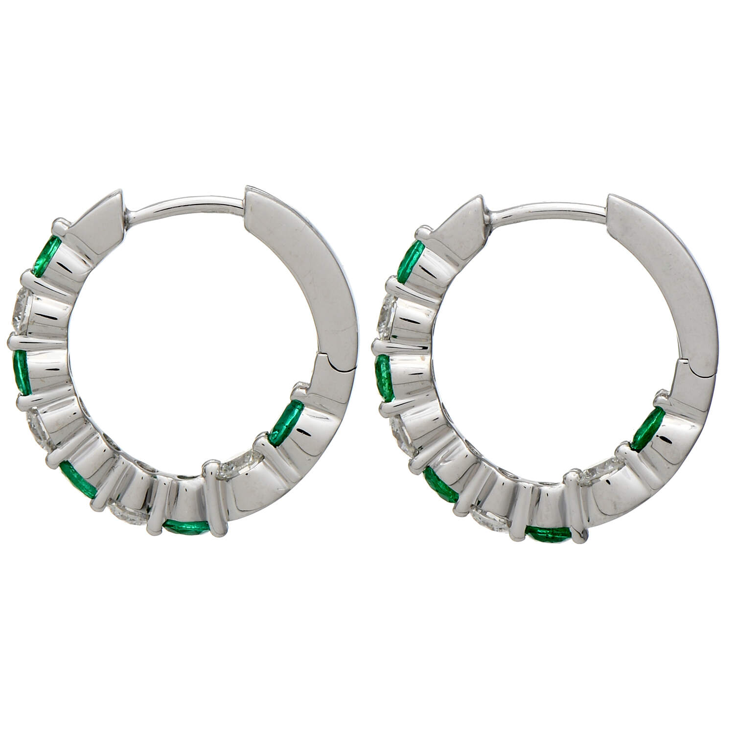 18KW Emerald(0.72) & Diamond(0.64) Hoop Earrings-2