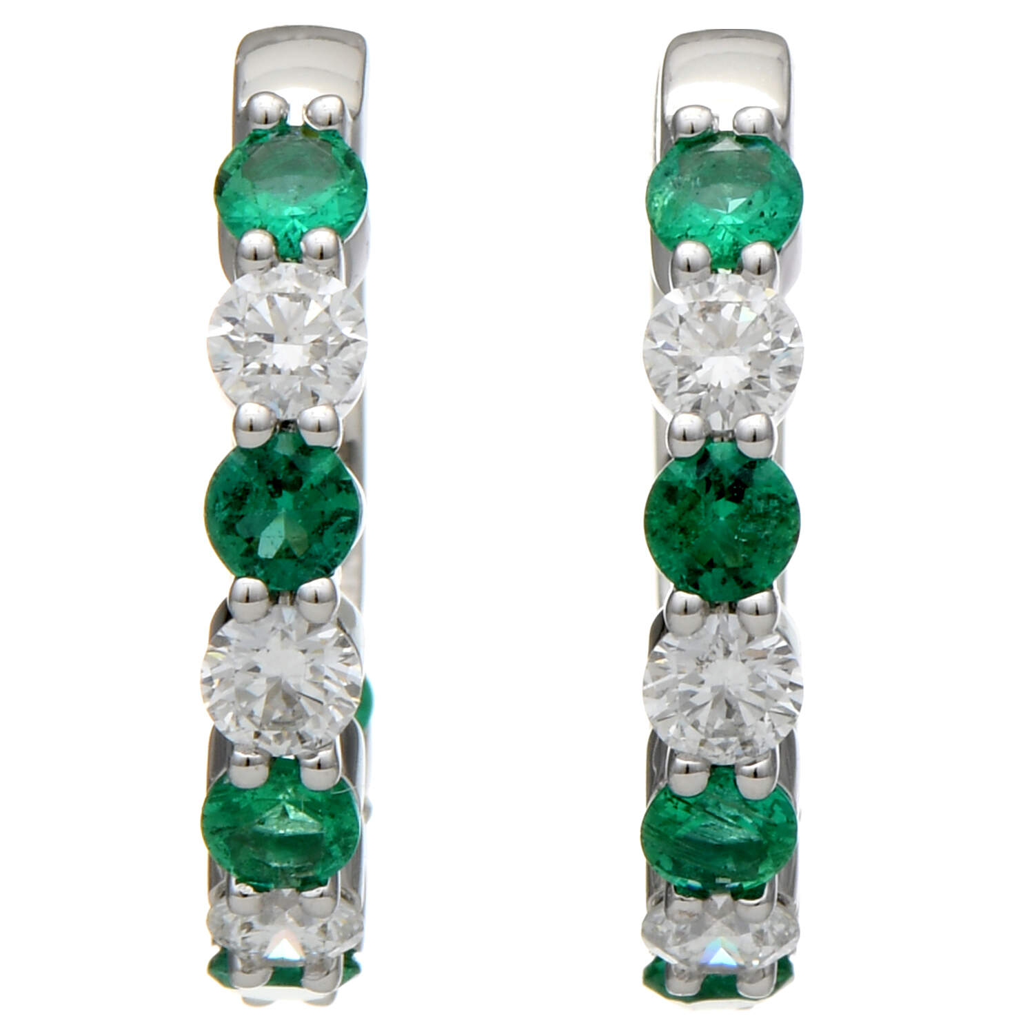 18KW Emerald(0.72) & Diamond(0.64) Hoop Earrings-1