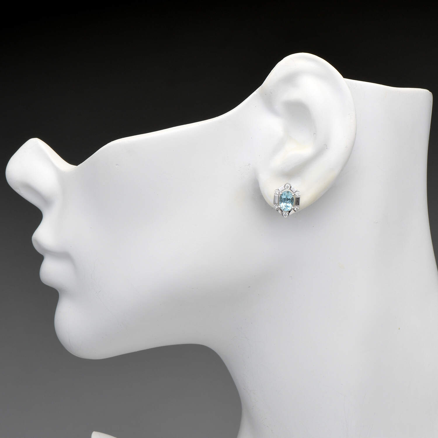14KW Aquamarine(1.25) & Diamond(0.18) Stud Earrings-4