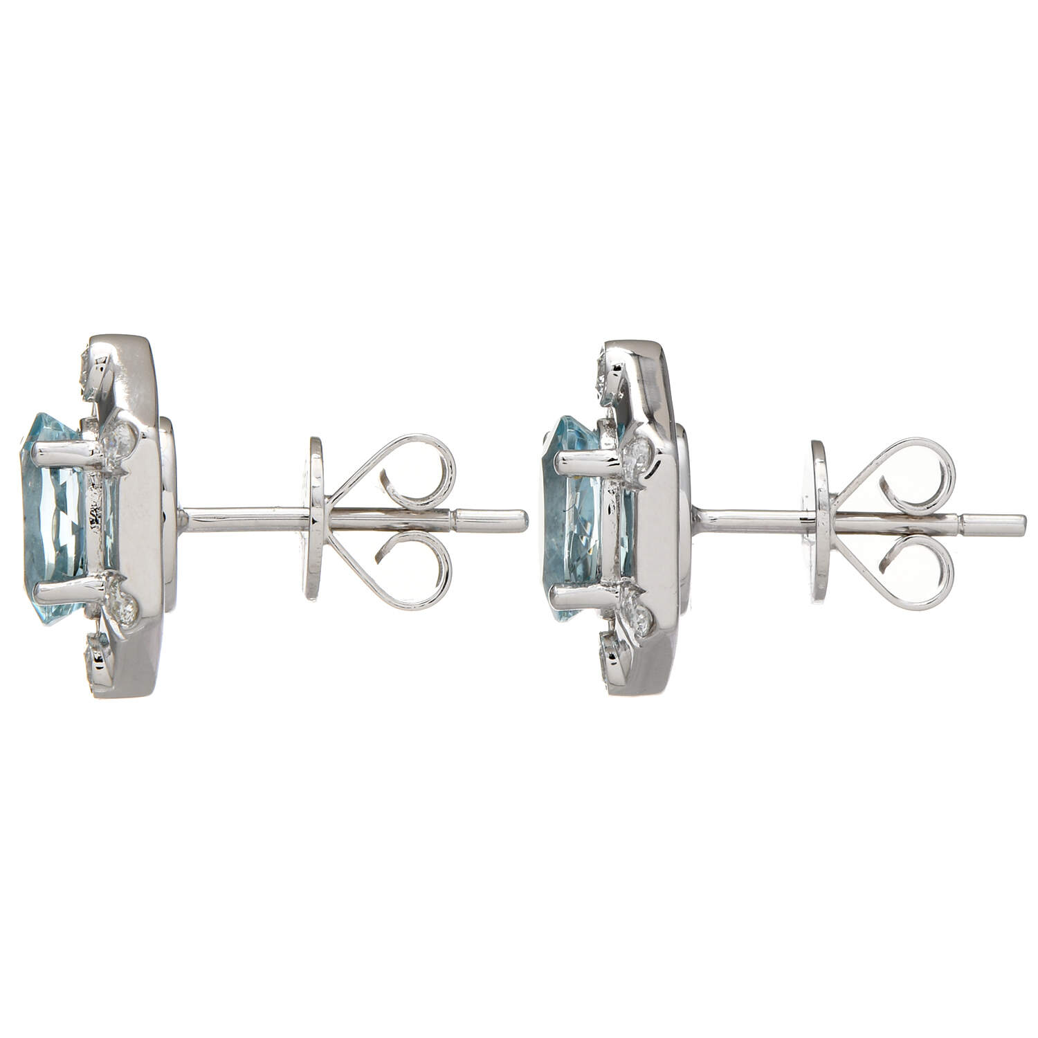 14KW Aquamarine(1.25) & Diamond(0.18) Stud Earrings-3