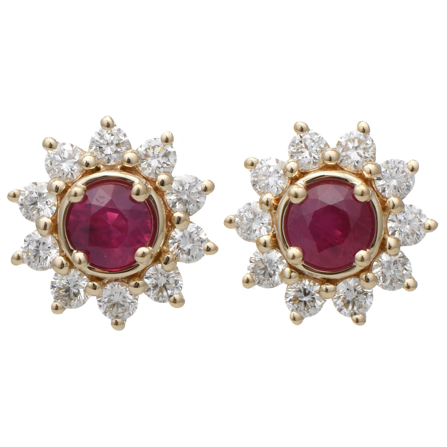 14KY Ruby(0.56) & Diamond(0.40) Halo Stud Earrings-1