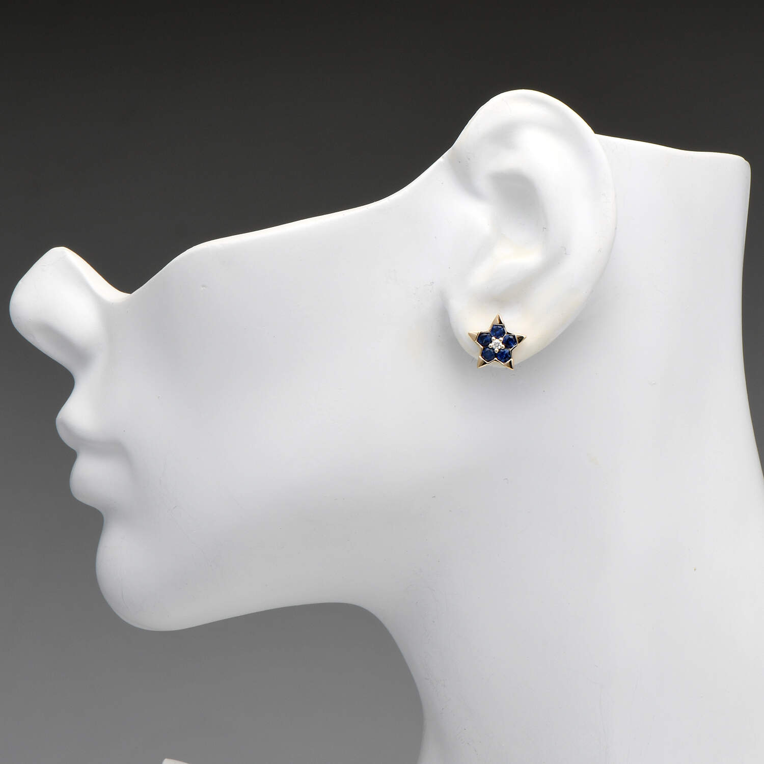 14KY Sapphire(1.10) & Diamond(0.06) Star Stud Earrings-3