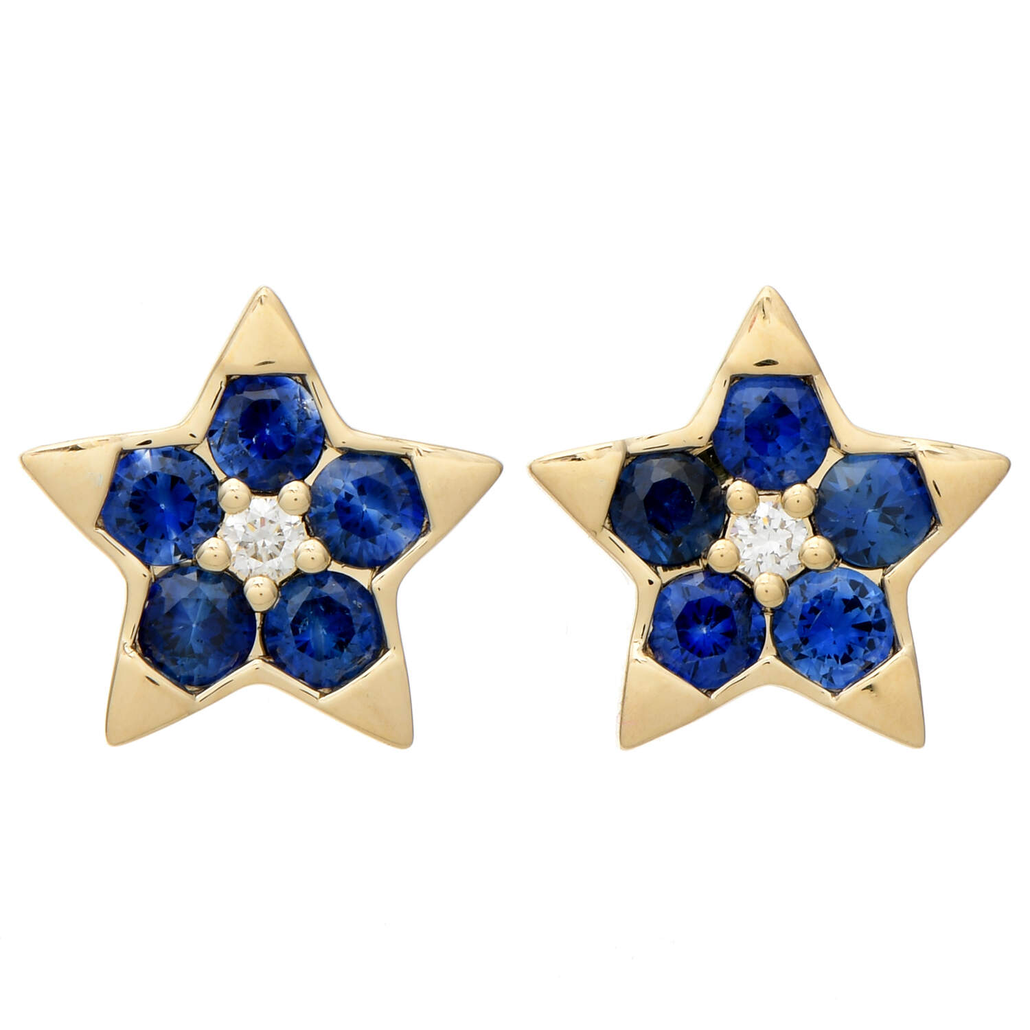 14KY Sapphire(1.10) & Diamond(0.06) Star Stud Earrings-1