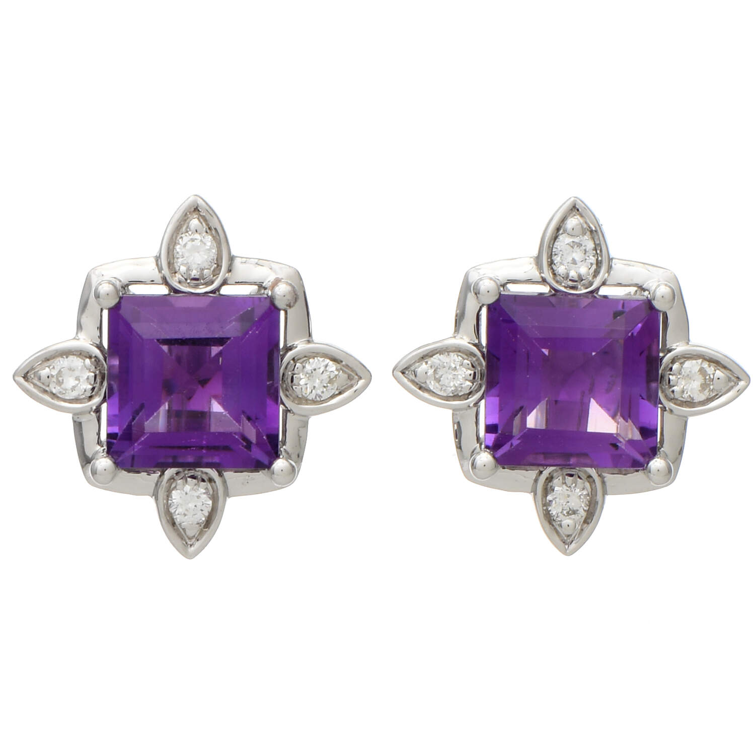 14KW Amethyst(2.02) & Diamond(0.12) Stud Earrings-1