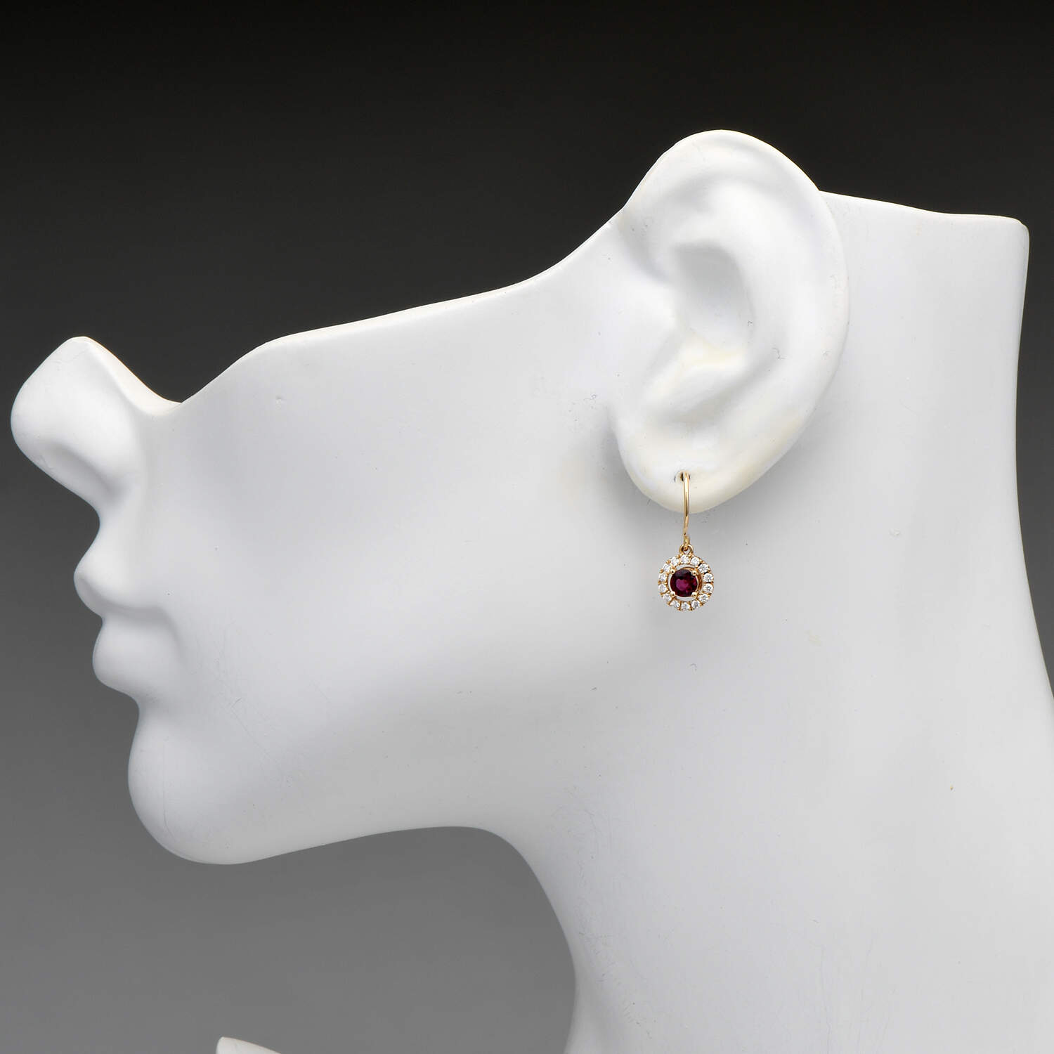 14KY Ruby(0.52) & Diamond(0.25) Halo Dangle Earrings-3
