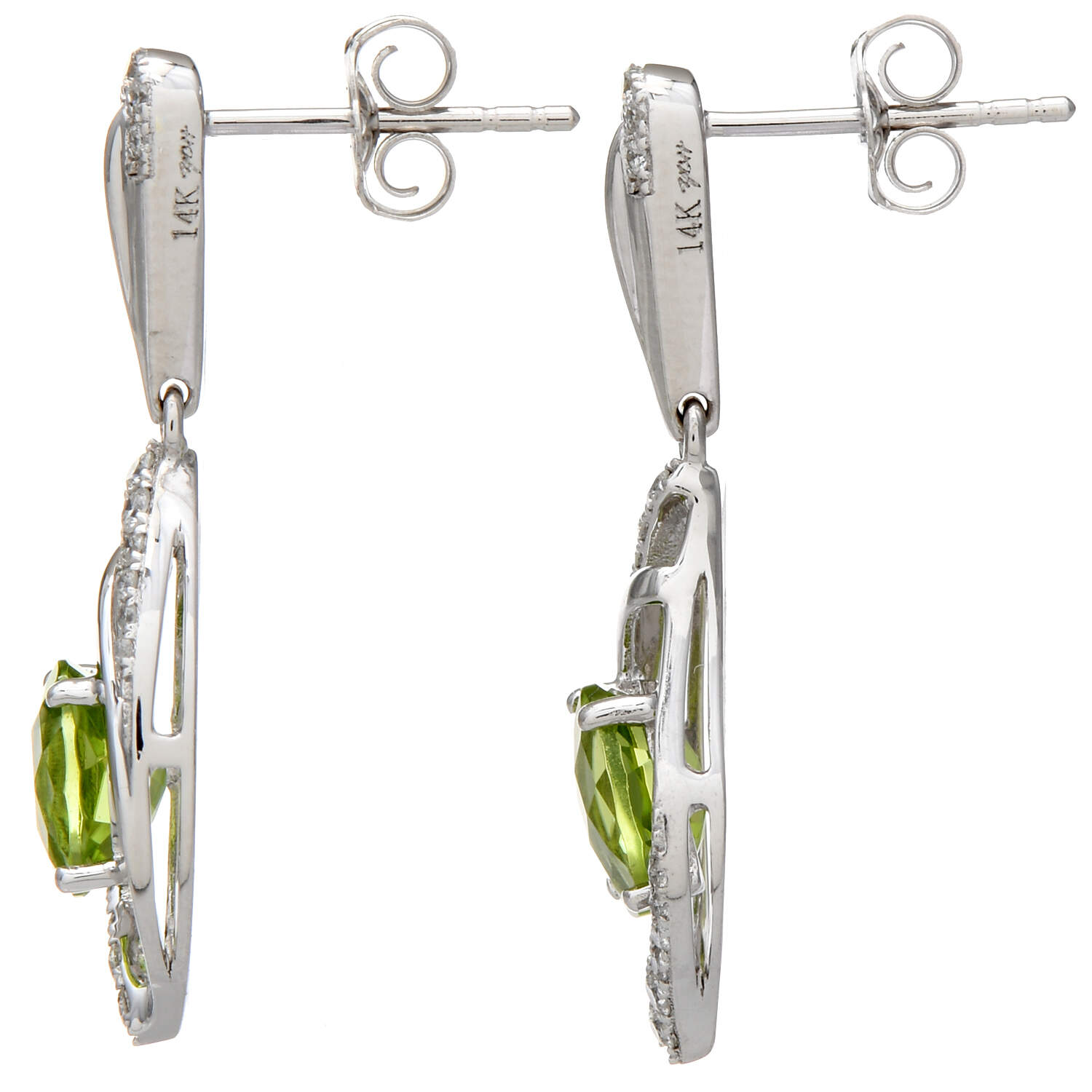 14KW Peridot(1.60) & Diamond(0.20) Dangle Earrings-2