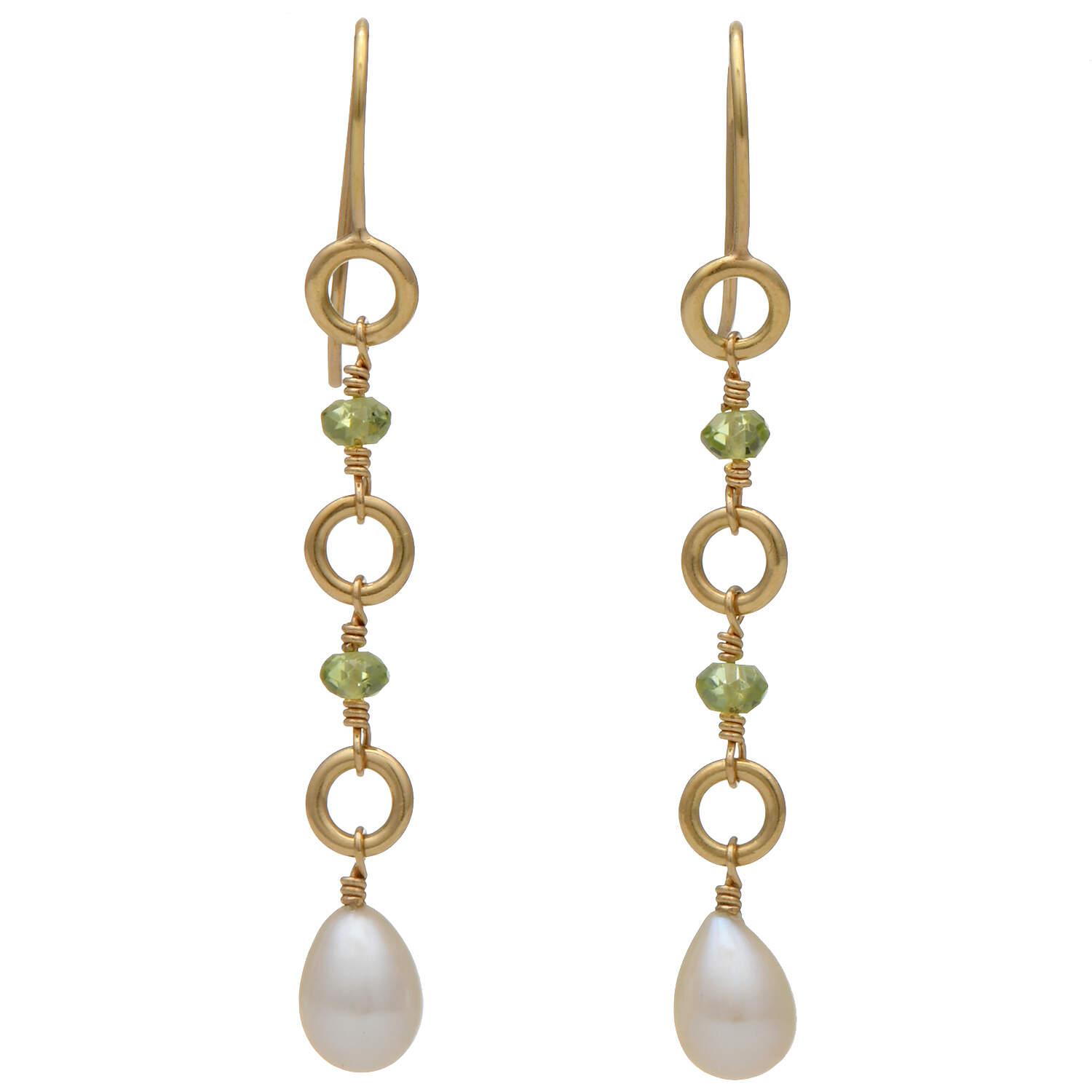 14KY Cultured Pearl & Peridot Dangle  Earrings-1