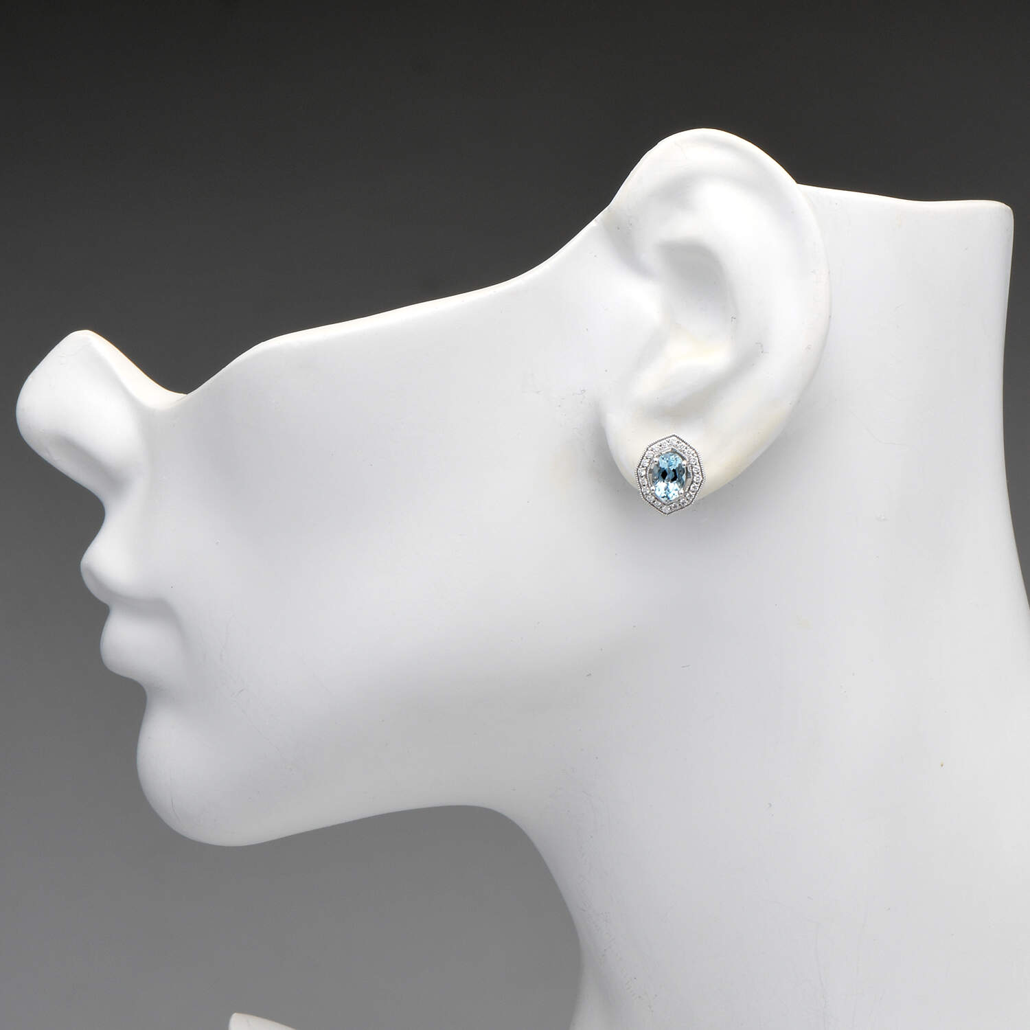 14KW Aquamarine(1.50) & Diamond(0.20) Halo Stud Earrings-3