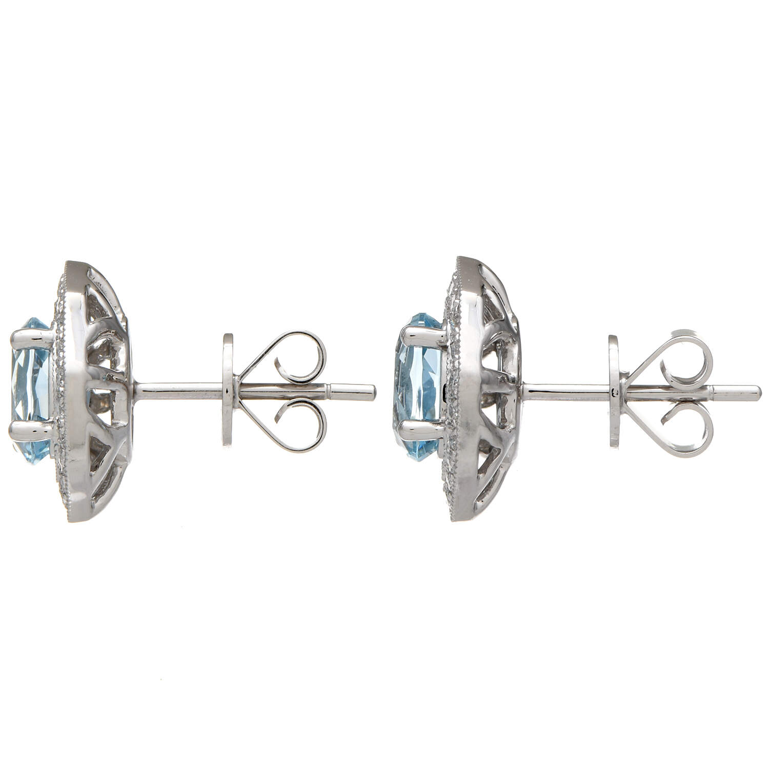14KW Aquamarine(1.50) & Diamond(0.20) Halo Stud Earrings-2