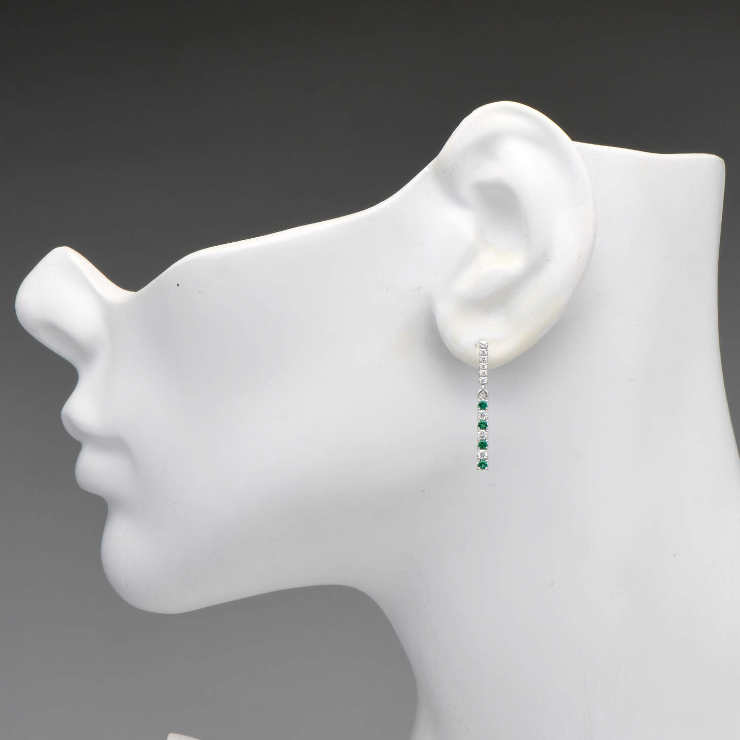 18KW Diamond(0.36) & Emerald(0.24) Dangle Earrings-3