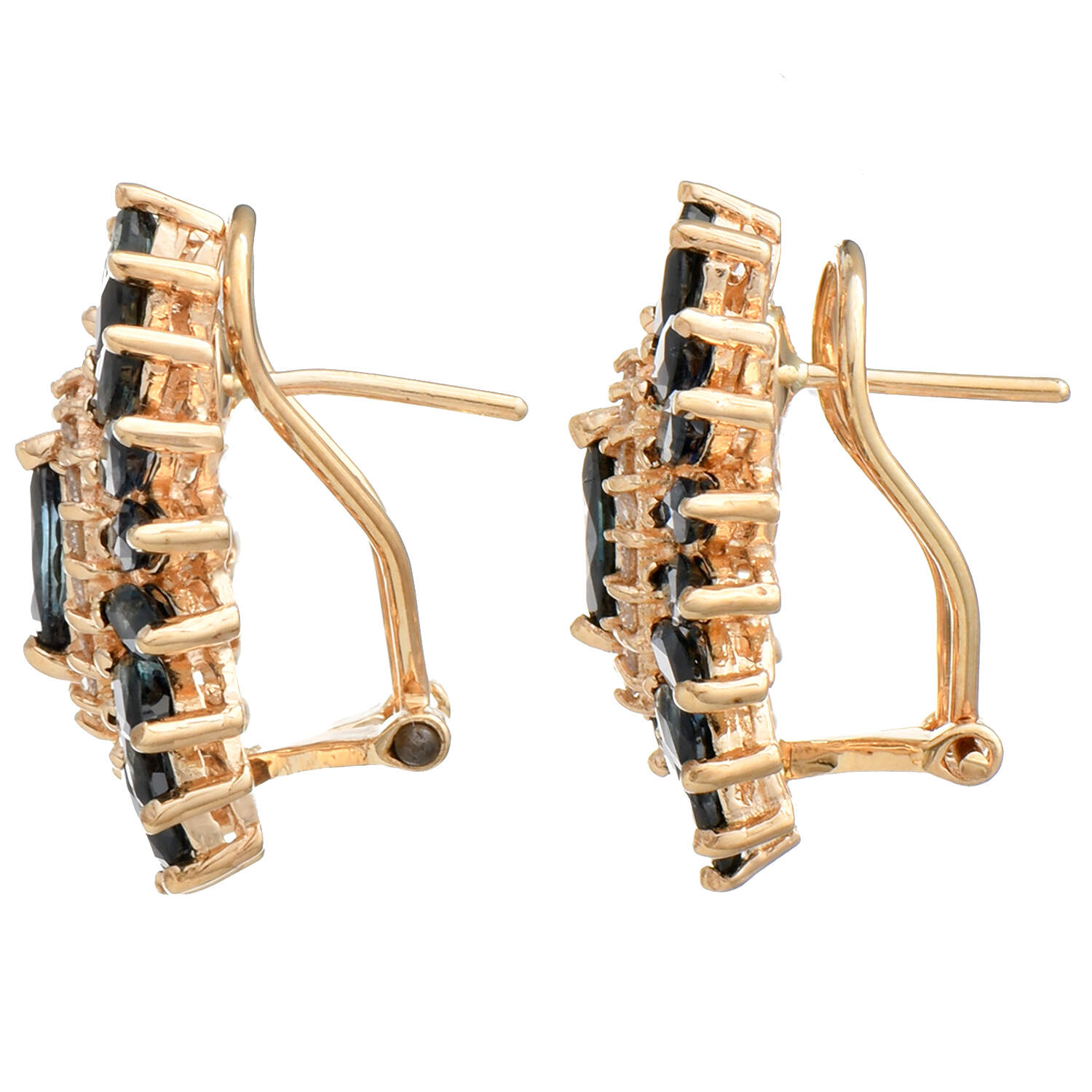 14KY Sapphire(3.32) & Diamond(0.14) Cluster Earrings-2