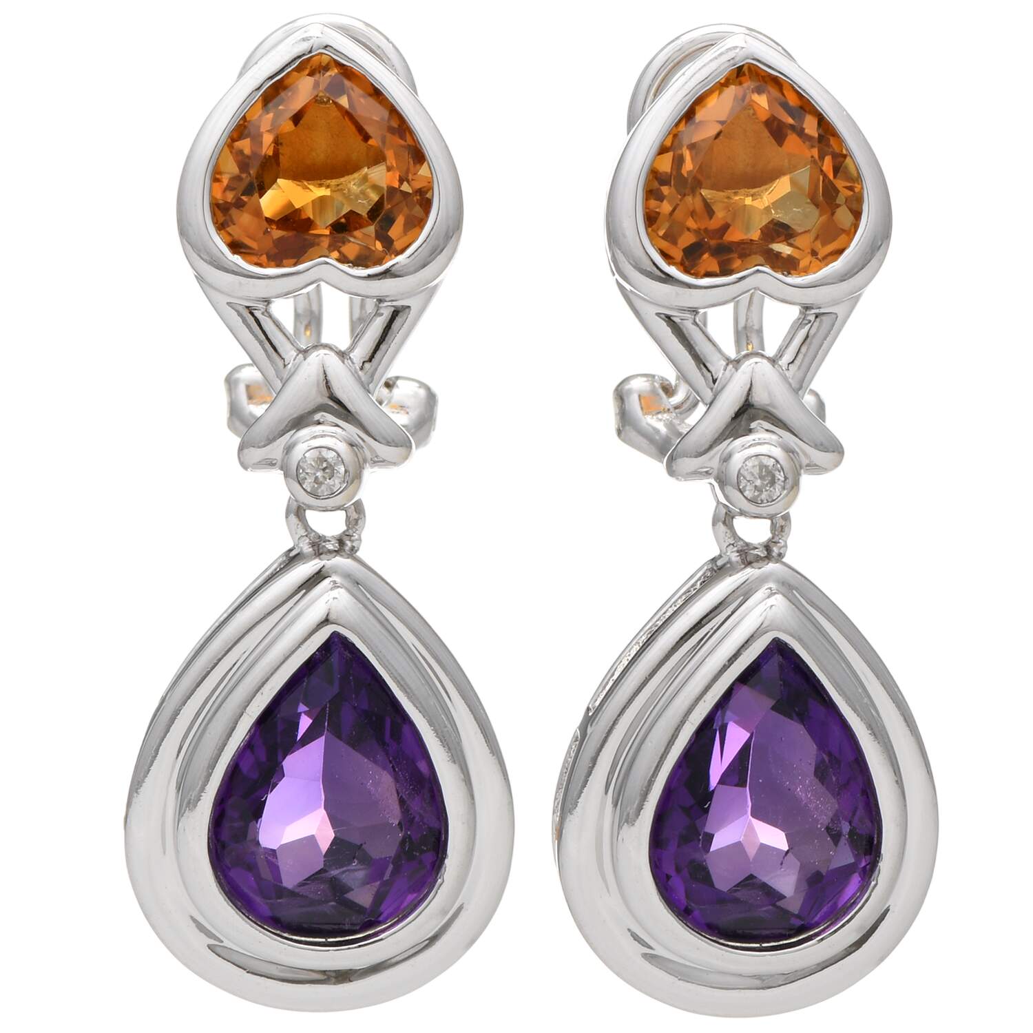 14KW Amethyst(4.42) Citrine(2.32) & Diamond Accent (0.03) Earrings-1