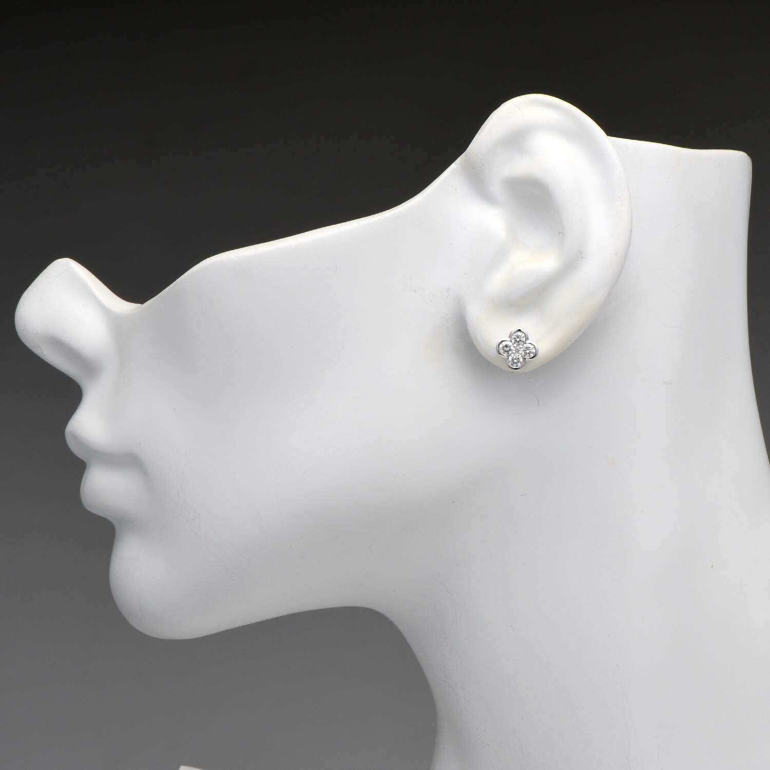 Platinum Diamond(0.85) Clover Stud Earrings-3