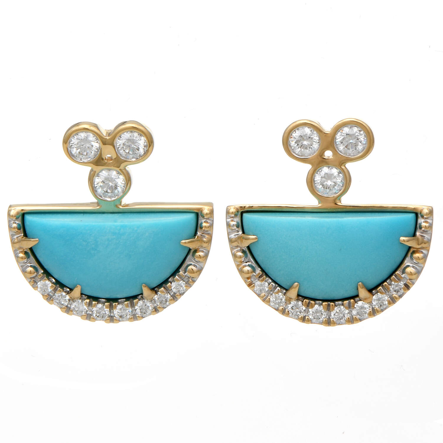 18KY Turquoise(3.02) & Diamond(0.36) Half Moon Earrings-1