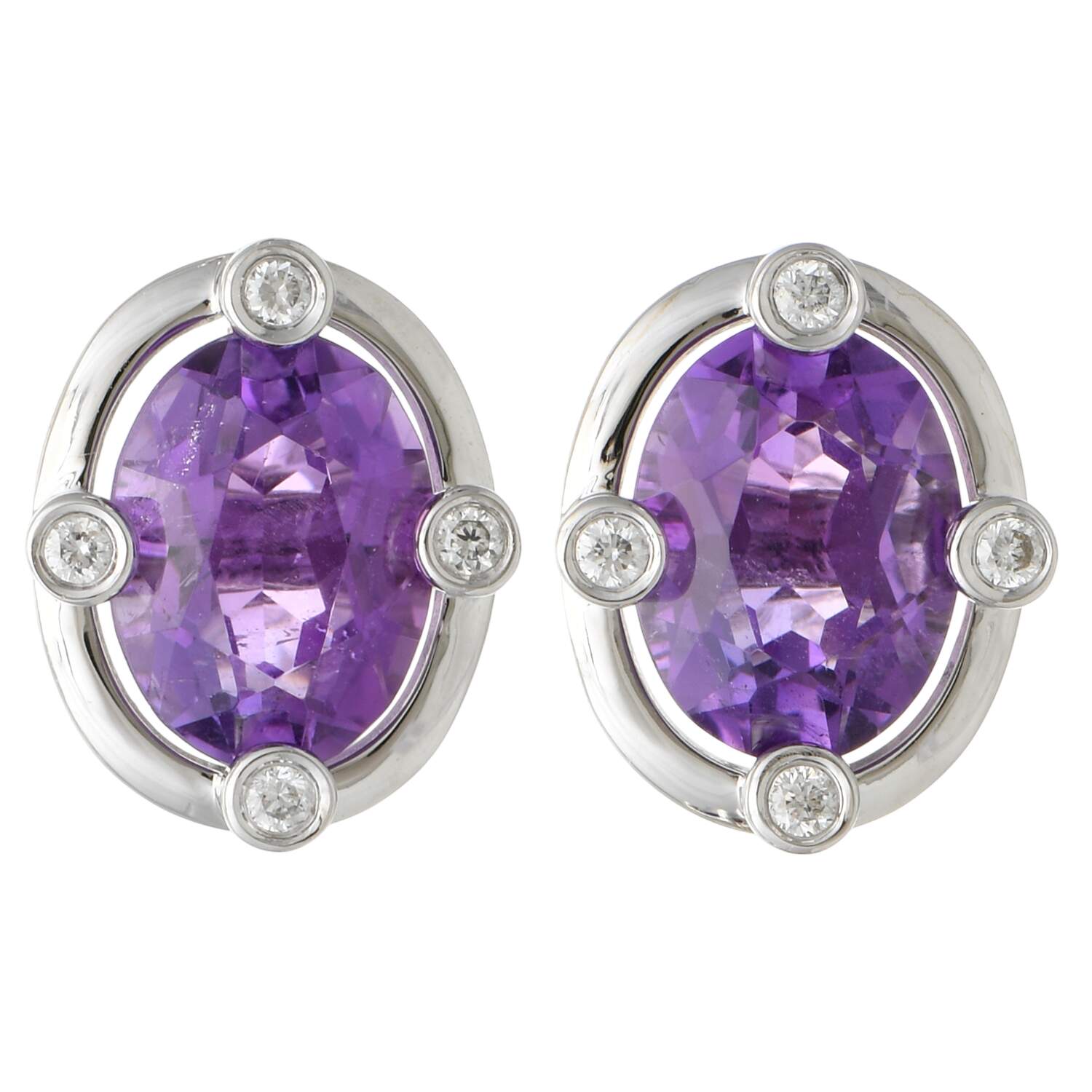 14KW Amethyst(2.10) & Diamond(0.12) Stud Earrings-1