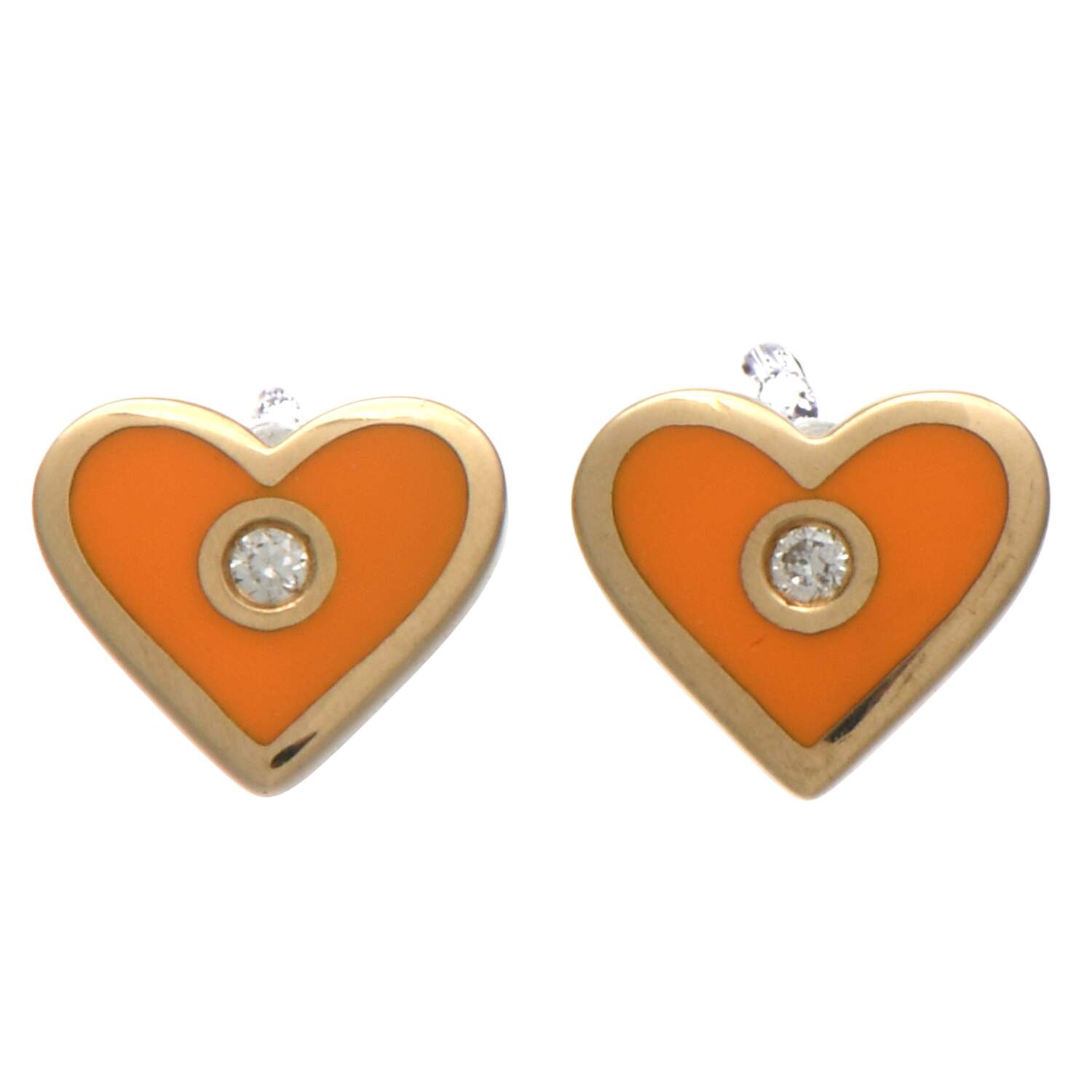 14KY Dainty Diamond(0.02) Enamel Heart Stud Earrings-2