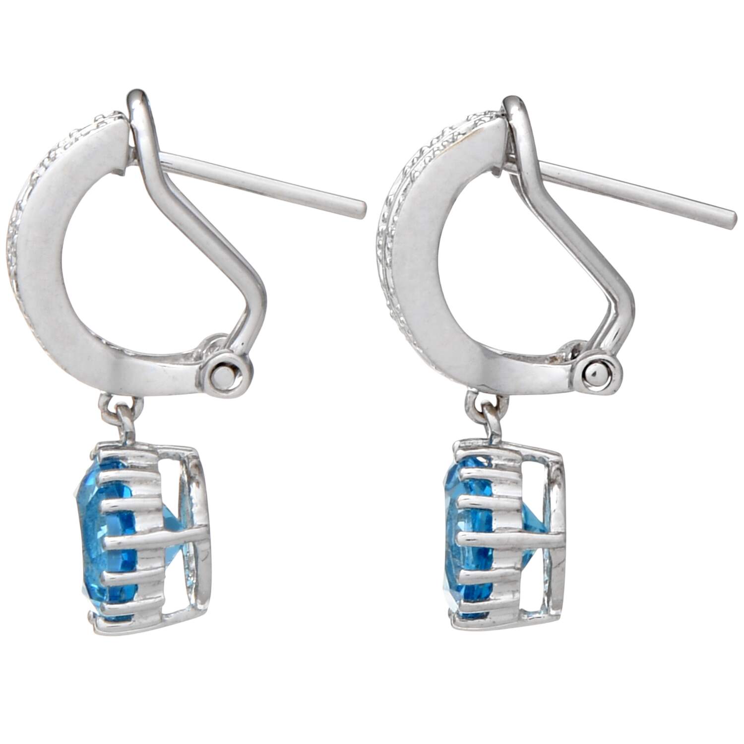 14KW Blue Topaz(3.10) & Diamond(0.08) Dangle Earrings-2