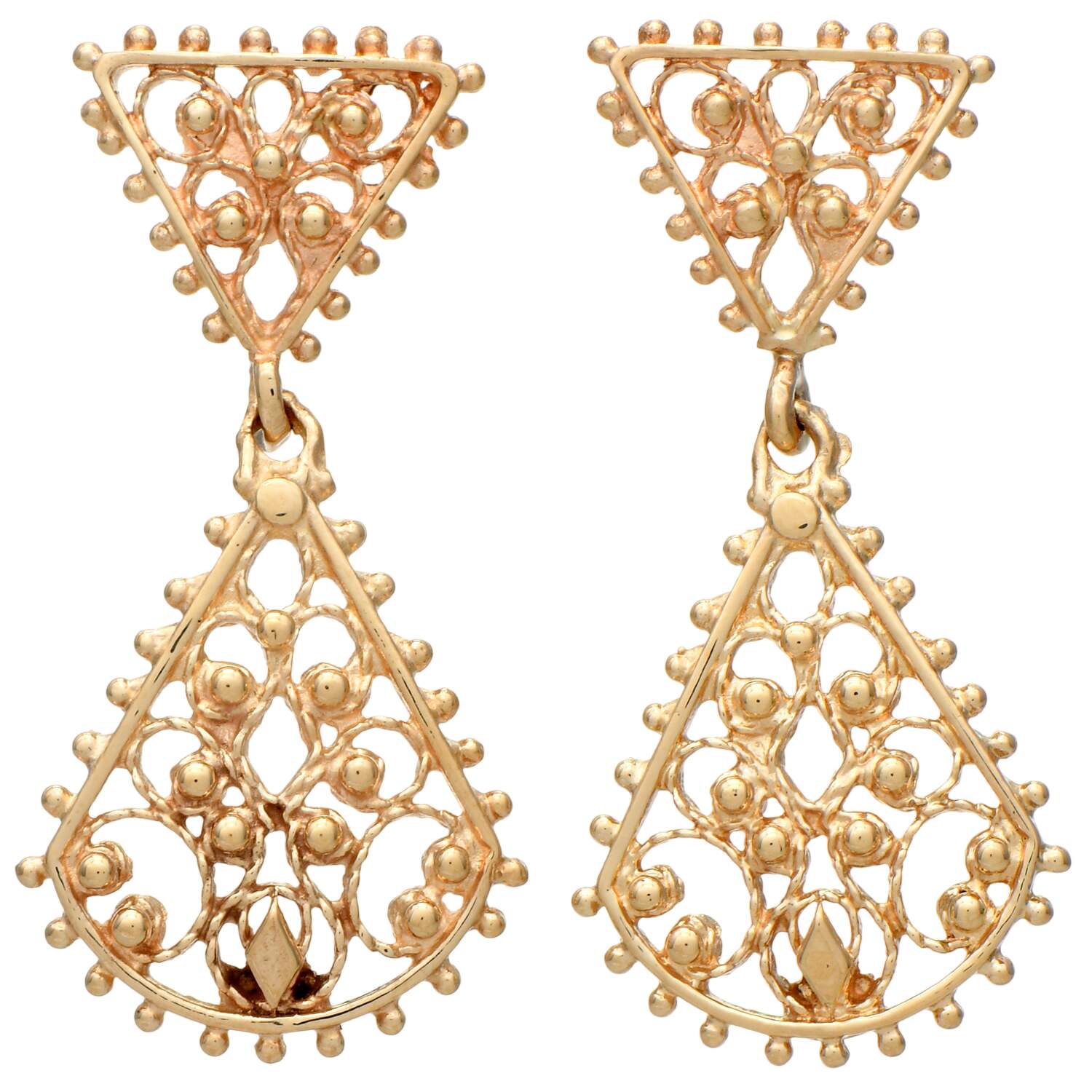 14KY Filigree Beaded Dangle Earrings-1