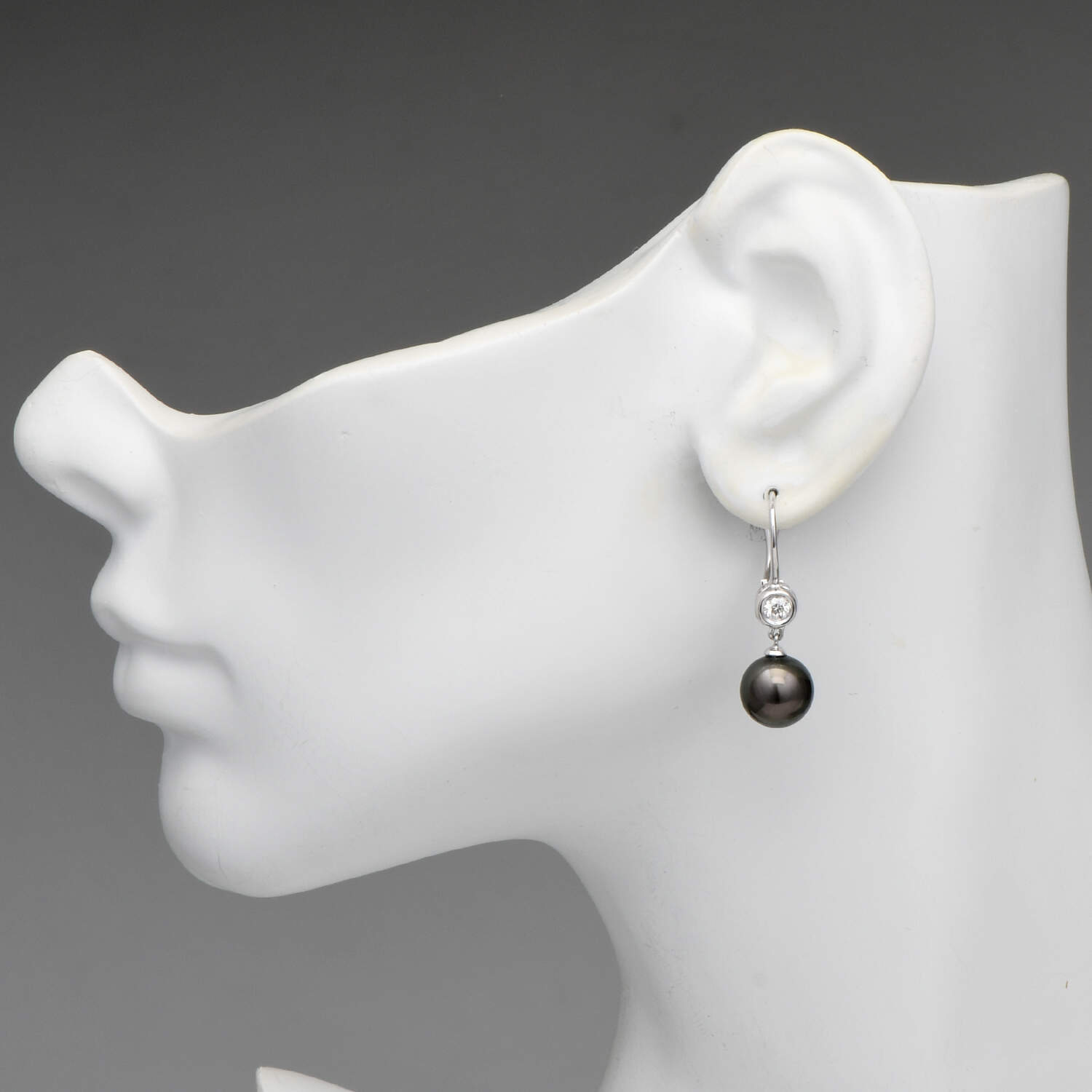 18KW Peacock Tahitian Pearl & Diamond(0.30) Drop Earrings-3