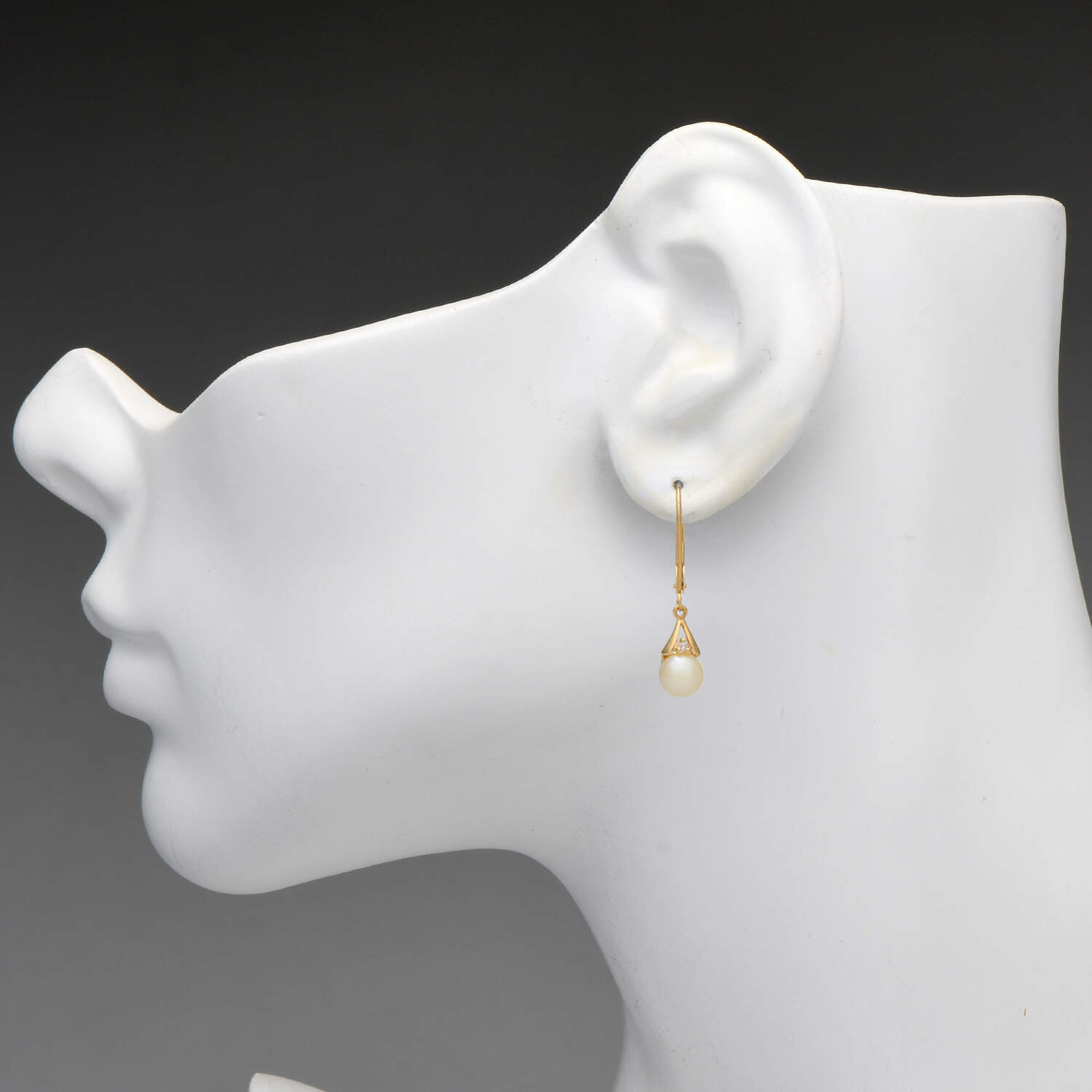 14KY Akoya Pearl (6.7-6.9 mm) & Diamond Accent Dangle Earrings-3
