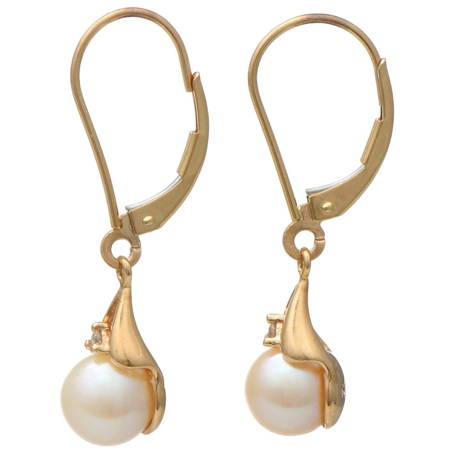 14KY Akoya Pearl (6.7-6.9 mm) & Diamond Accent Dangle Earrings-2