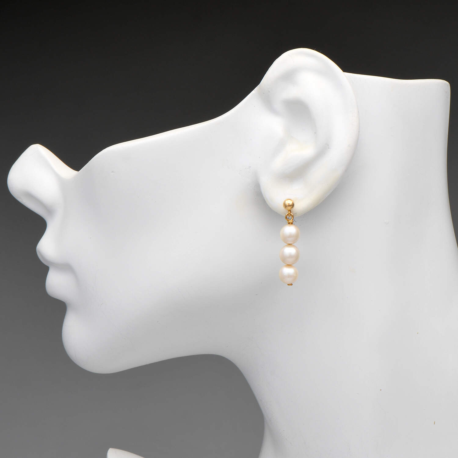 10KY Triple Cultured Pearl(6.65-6.9mm) Drop Earrings-3