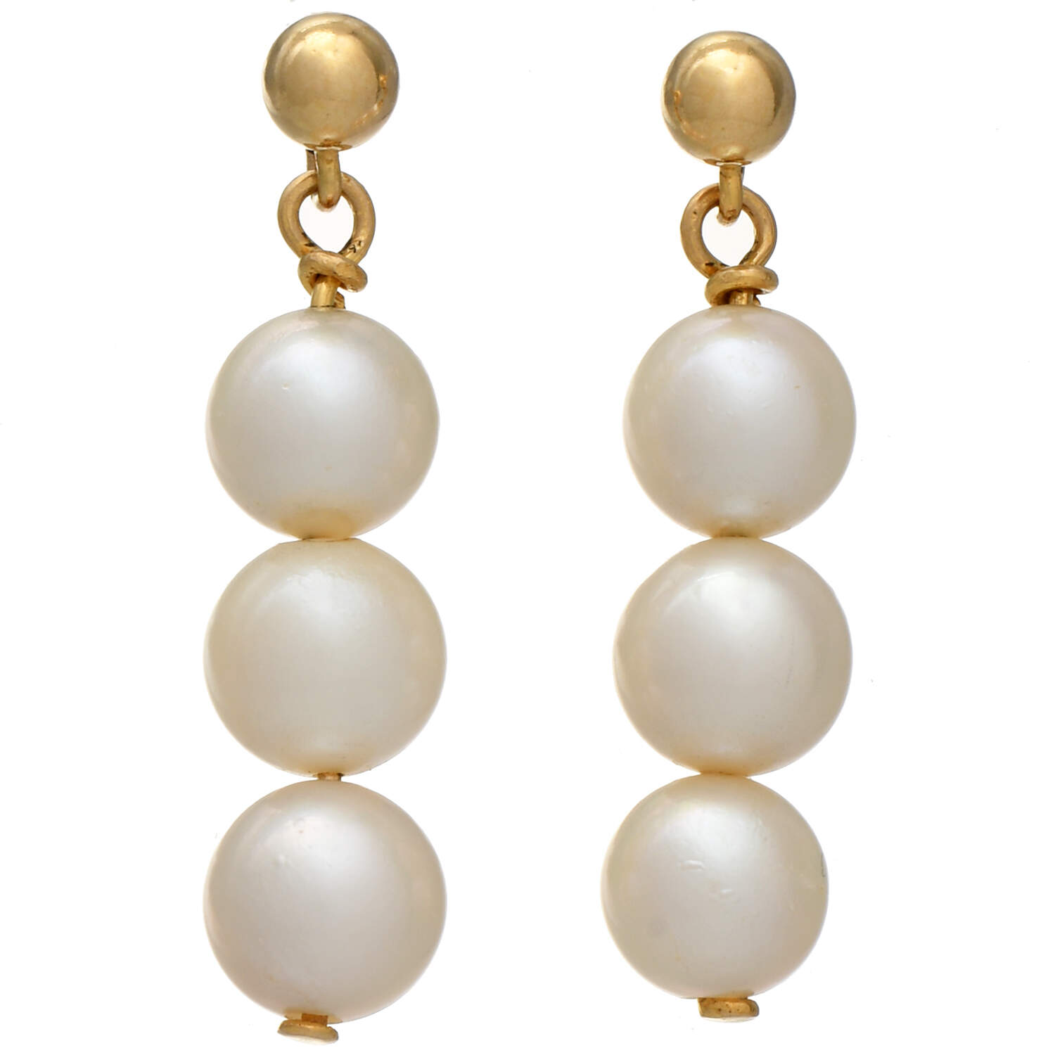10KY Triple Cultured Pearl(6.65-6.9mm) Drop Earrings-1