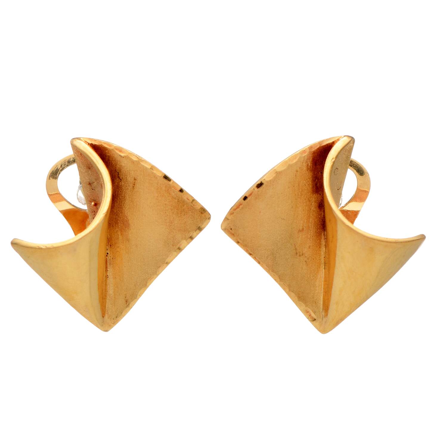 18KY Vintage Textured & Polished Abstract Earrings-1