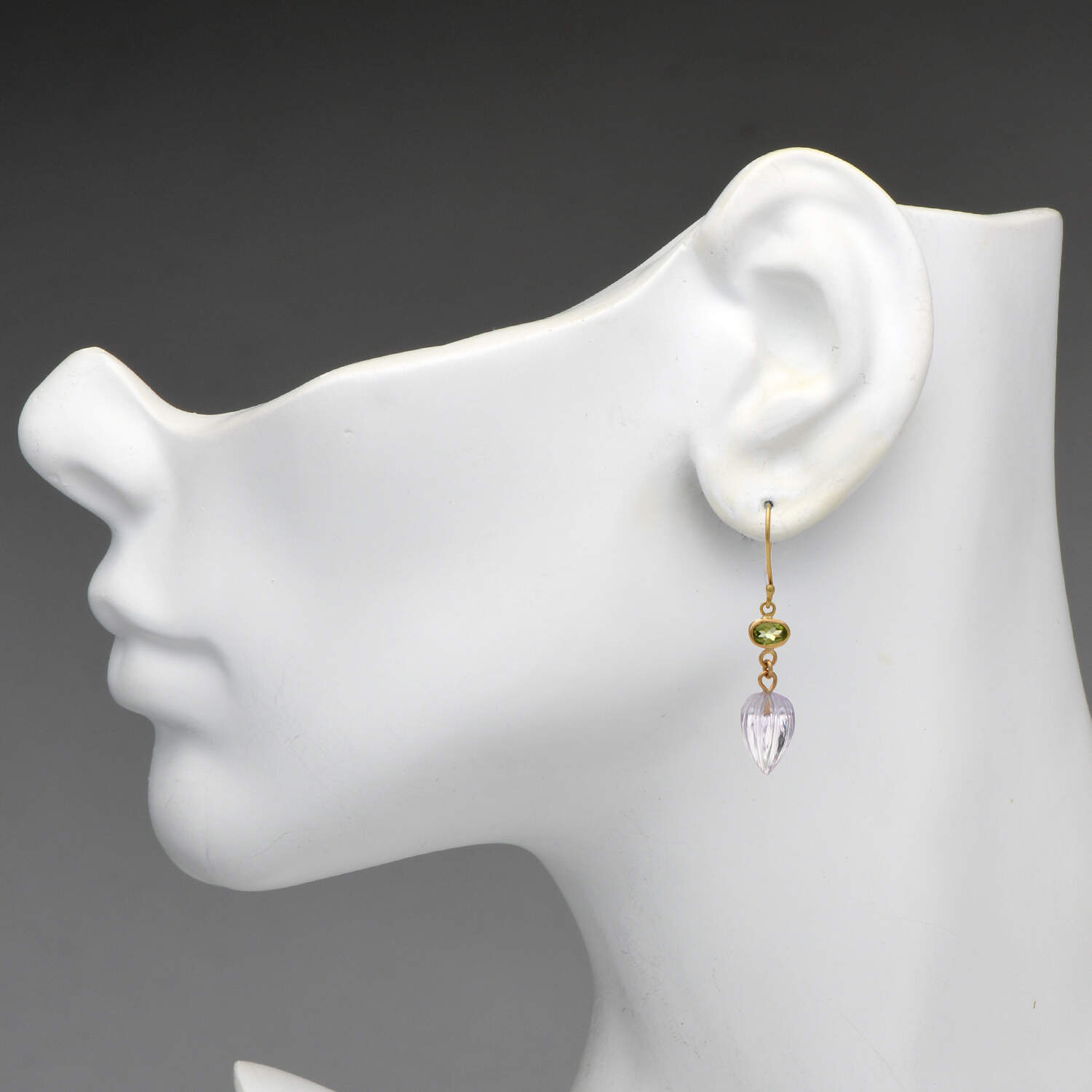 18KY Amethyst Bead & Peridot(0.96) Drop Earrings-3