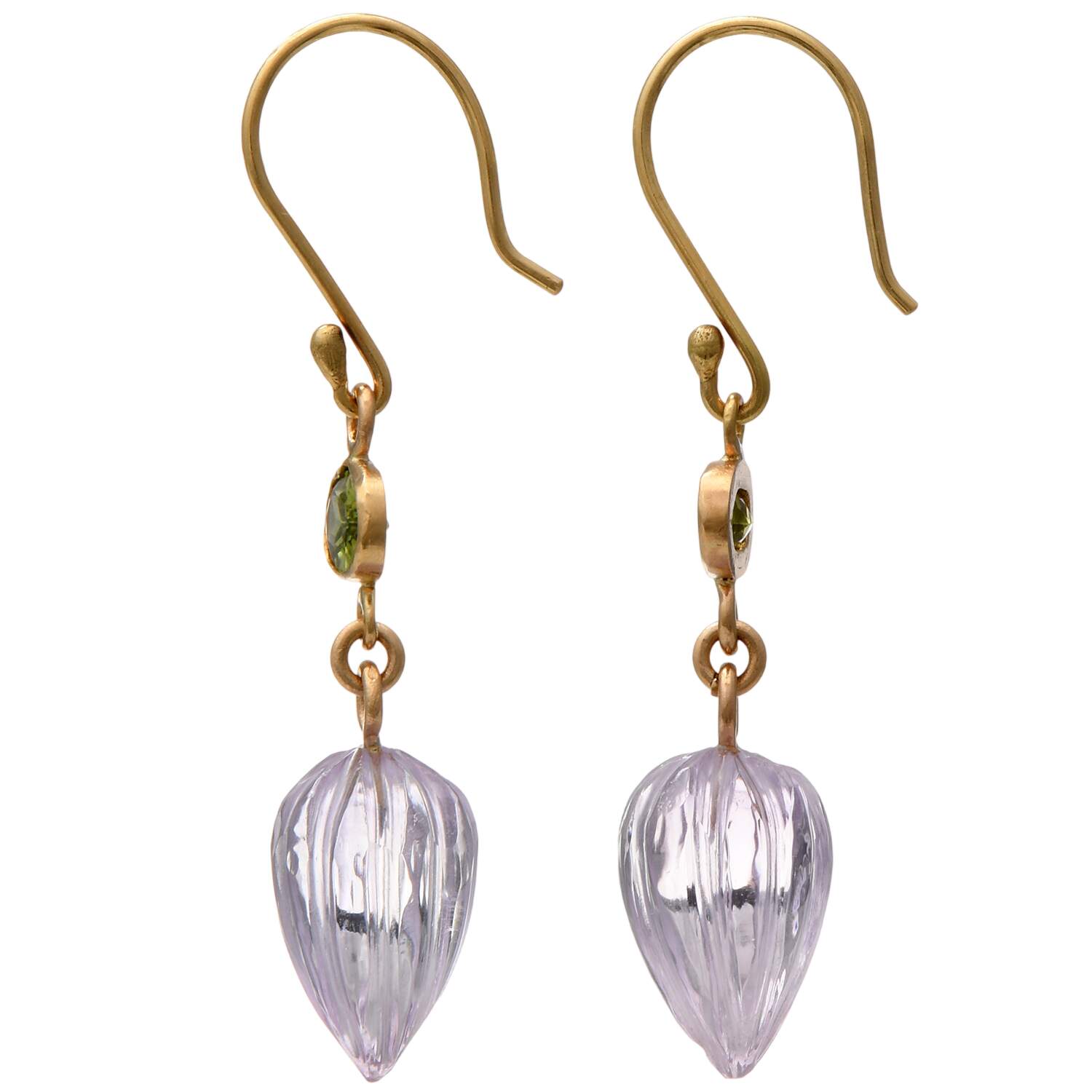 18KY Amethyst Bead & Peridot(0.96) Drop Earrings-2