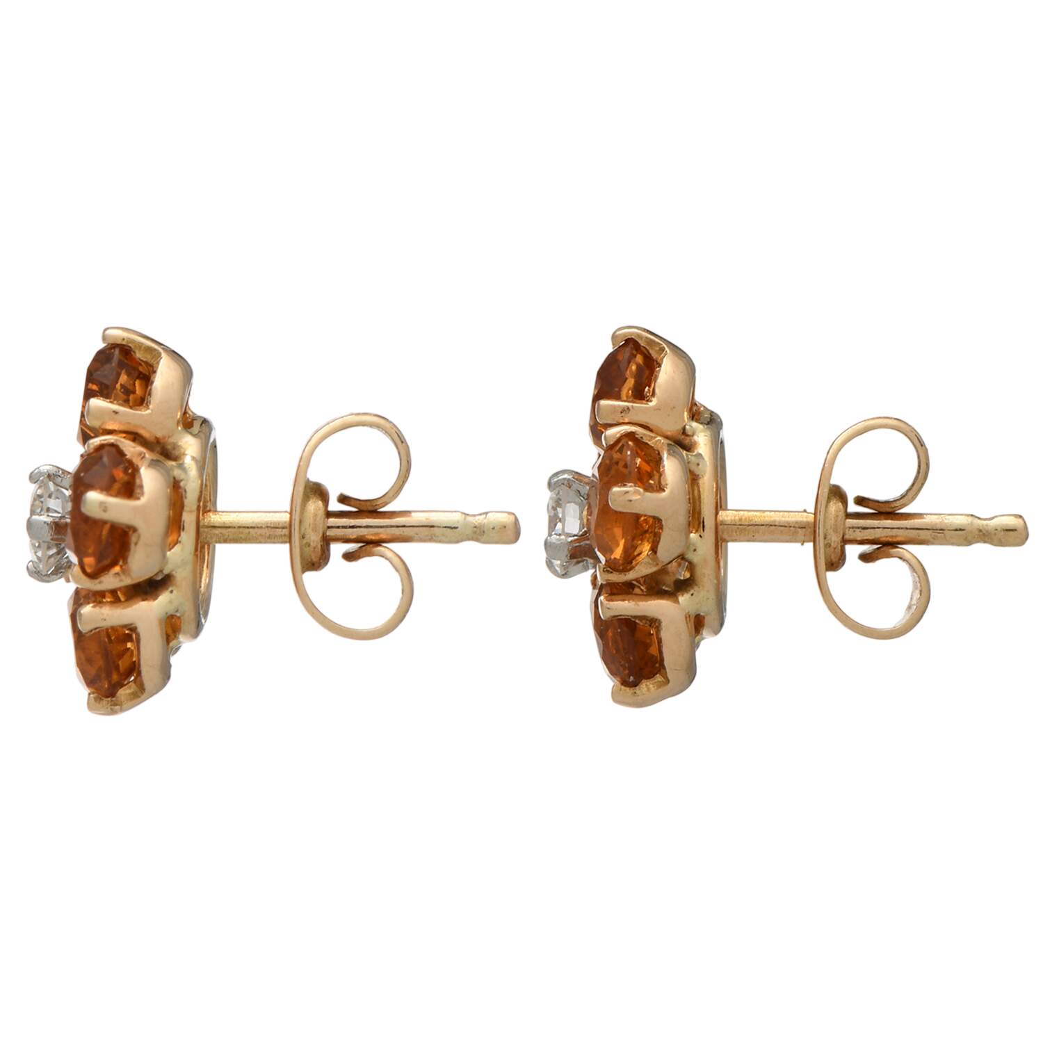 18KY Citrine(1.4) & Diamond(0.10) Stud Earrings-2