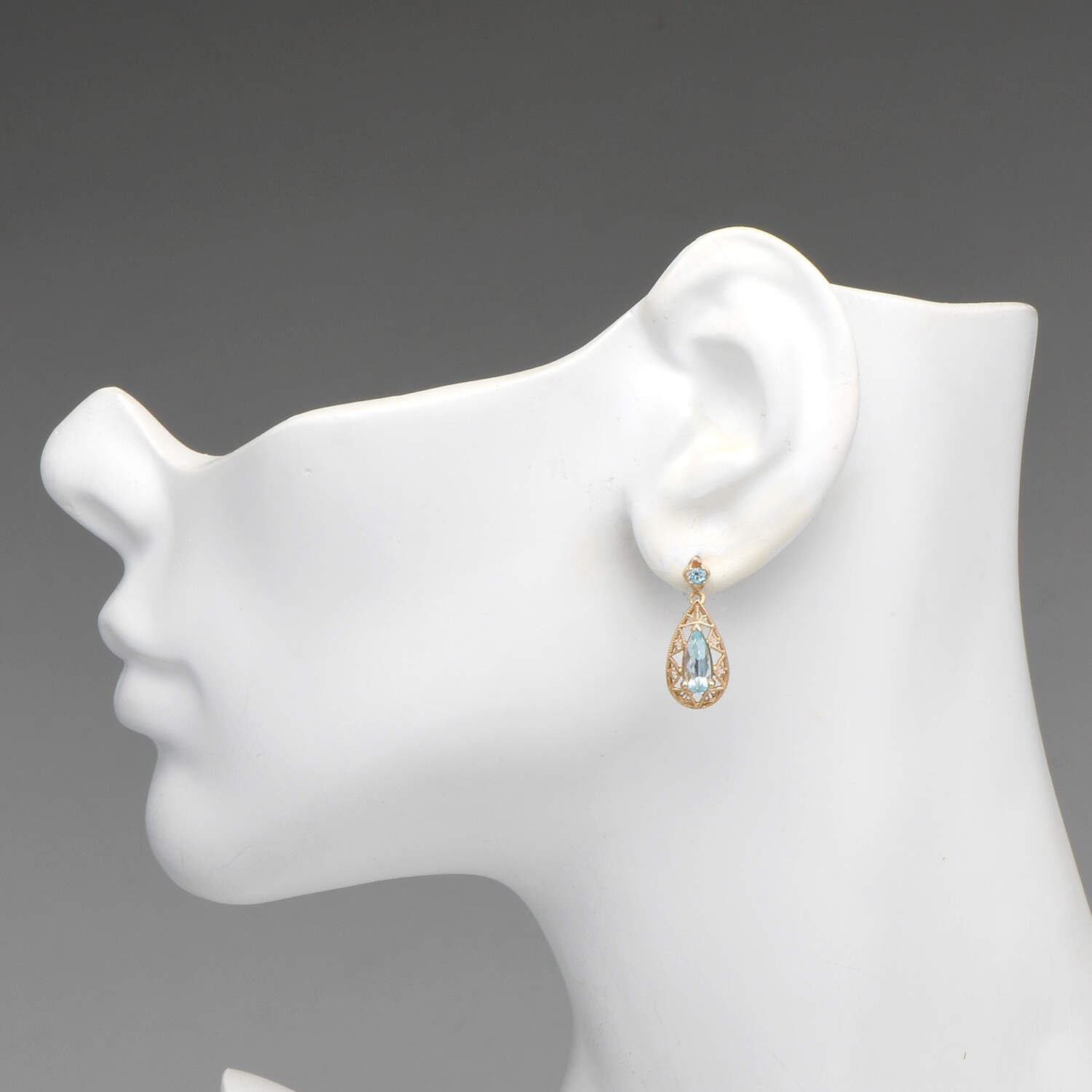 10KY Blue Topaz (1.5) Filigree Drop Earrings-3