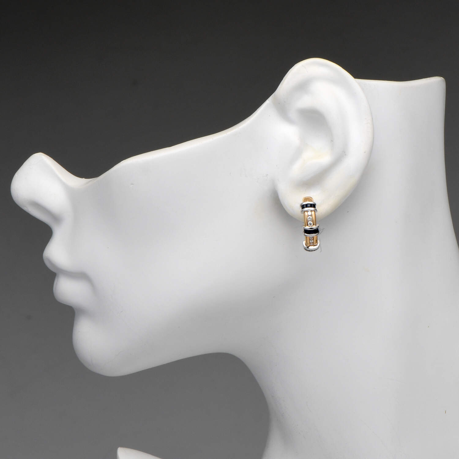 14KYW Sapphire(0.90) & Diamond(0.18) Channel Hoop Earrings-3