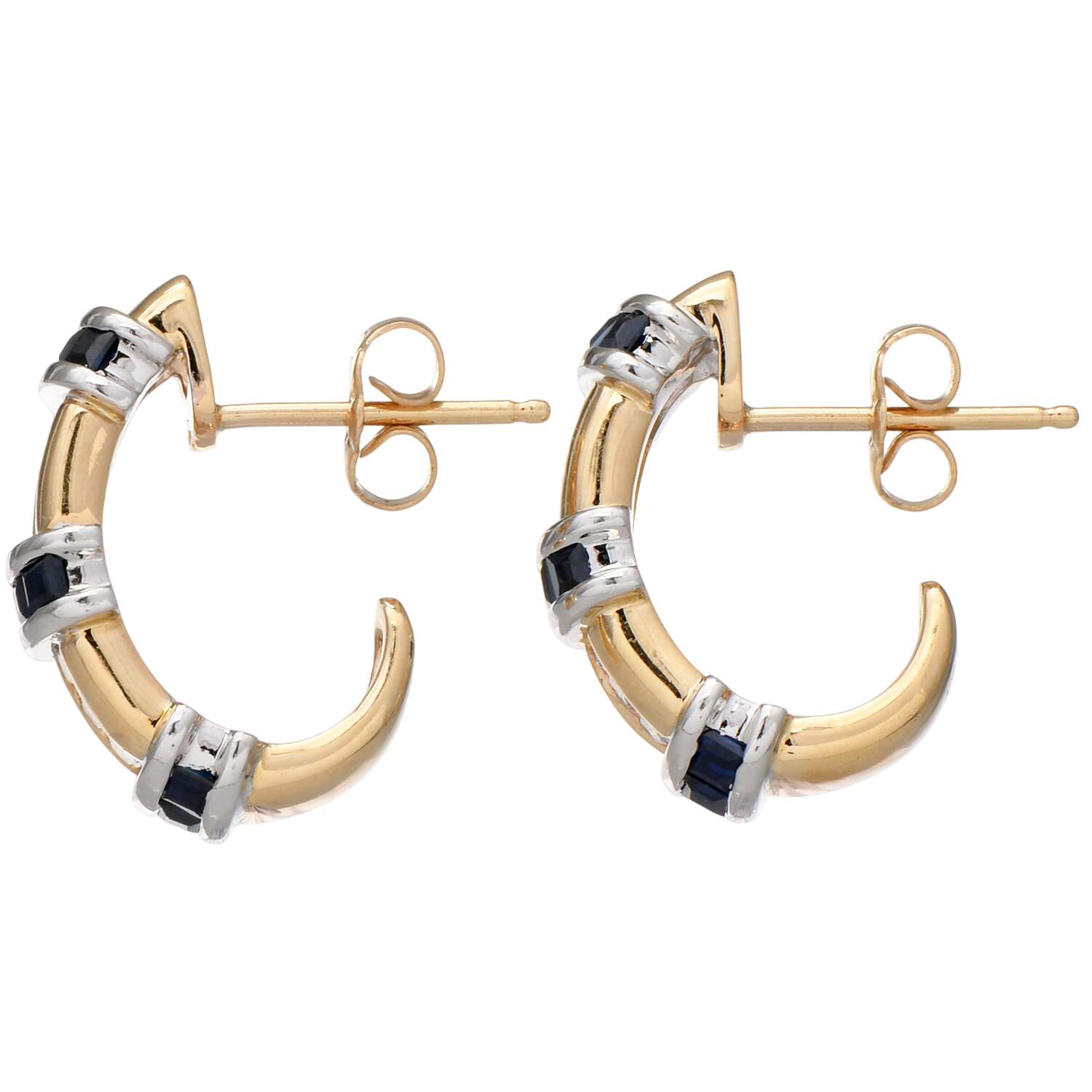 14KYW Sapphire(0.90) & Diamond(0.18) Channel Hoop Earrings-2