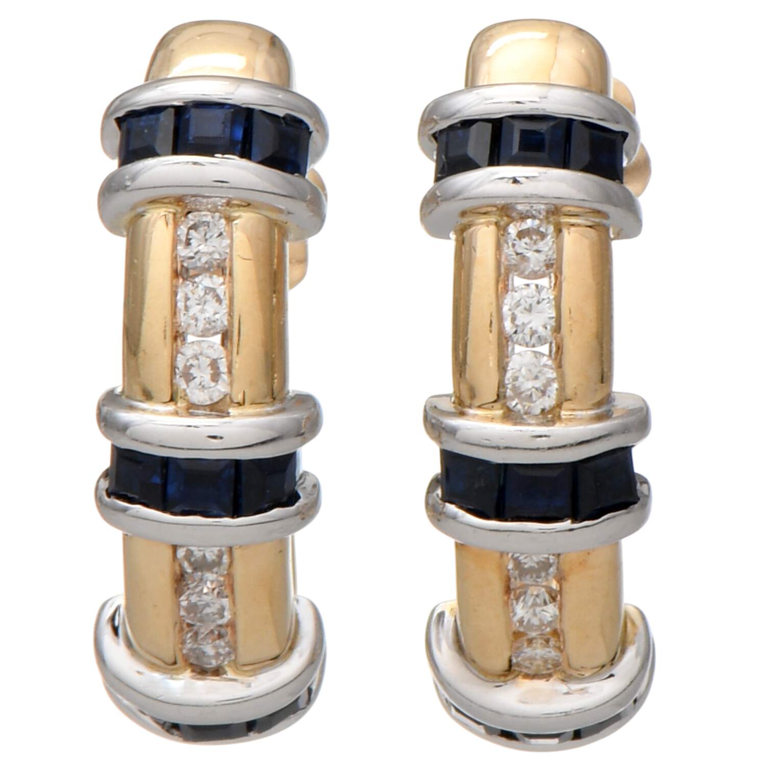 14KYW Sapphire(0.90) & Diamond(0.18) Channel Hoop Earrings-1