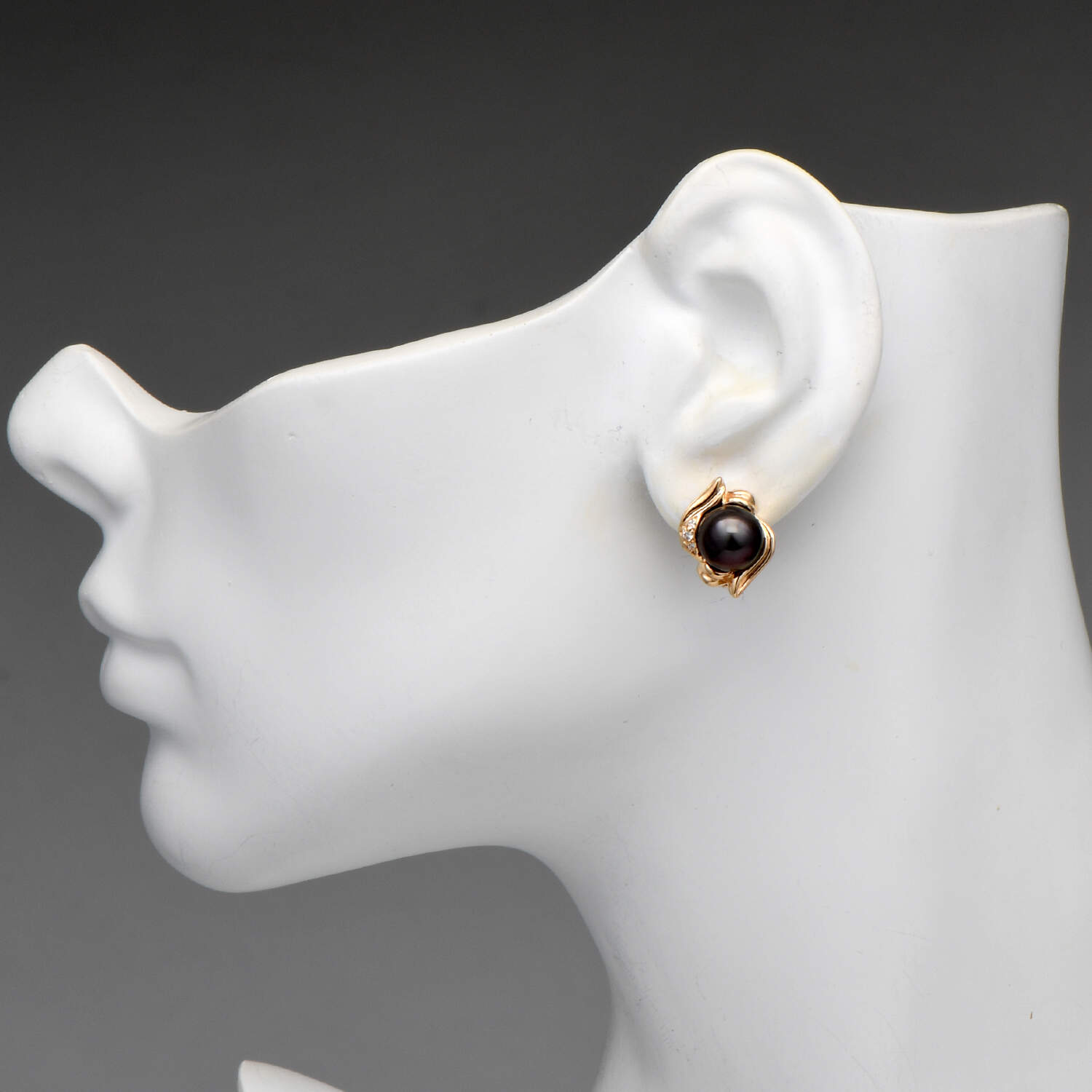 14KY Tahitian Pearl(9.20-9.40) & Diamond Accent Earrings-3
