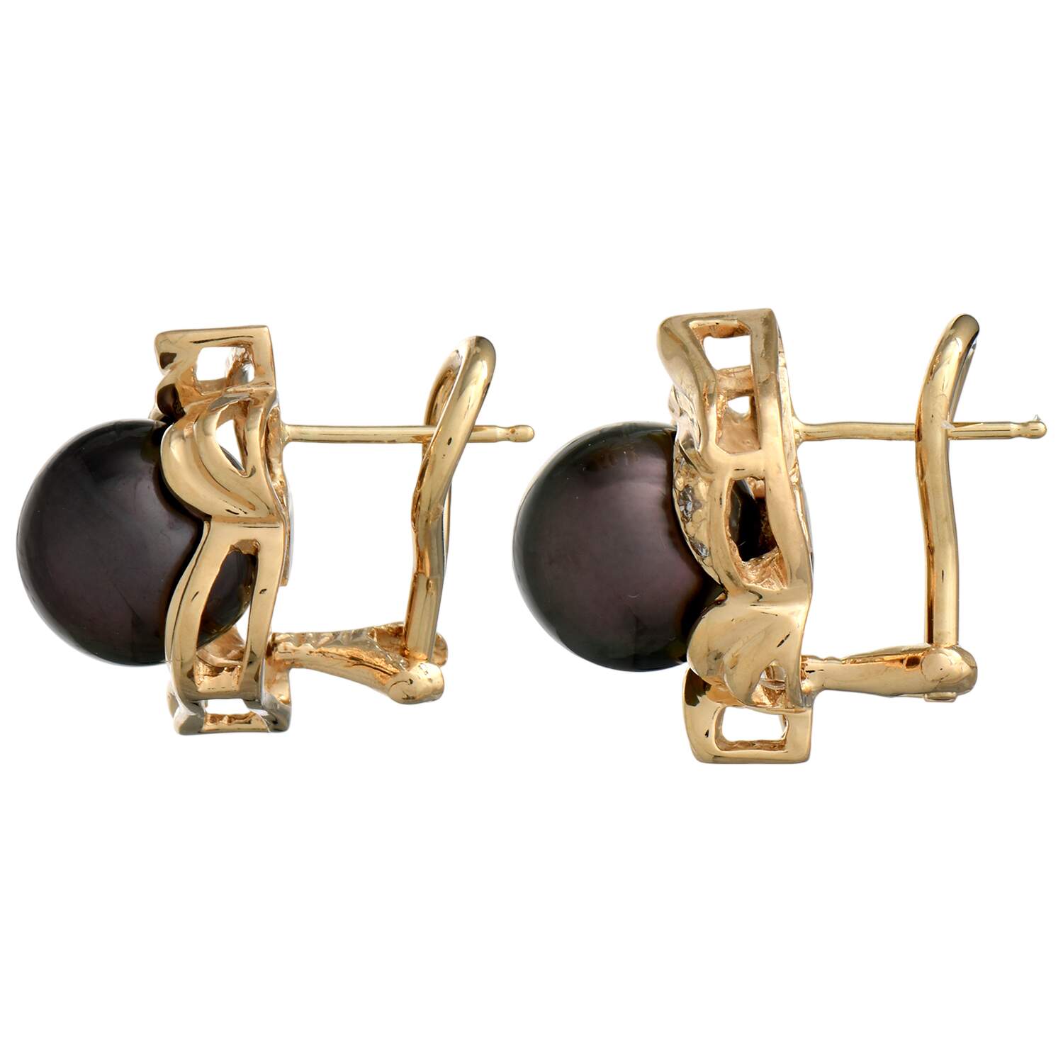 14KY Tahitian Pearl(9.20-9.40) & Diamond Accent Earrings-2
