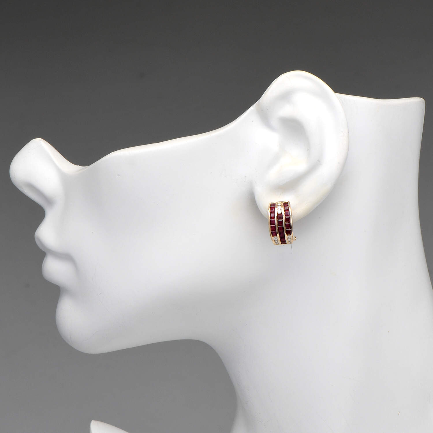 14KY Ruby(1.80) & Diamond(0.10) Channel Hoop Earrings-3