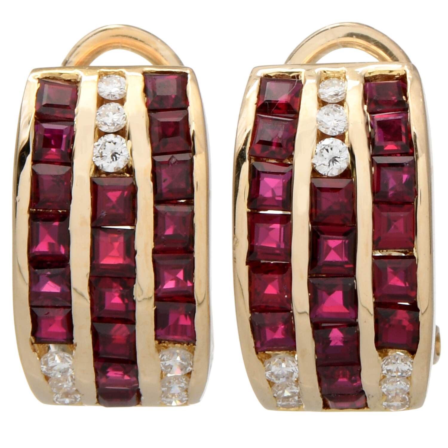 14KY Ruby(1.80) & Diamond(0.10) Channel Hoop Earrings-1