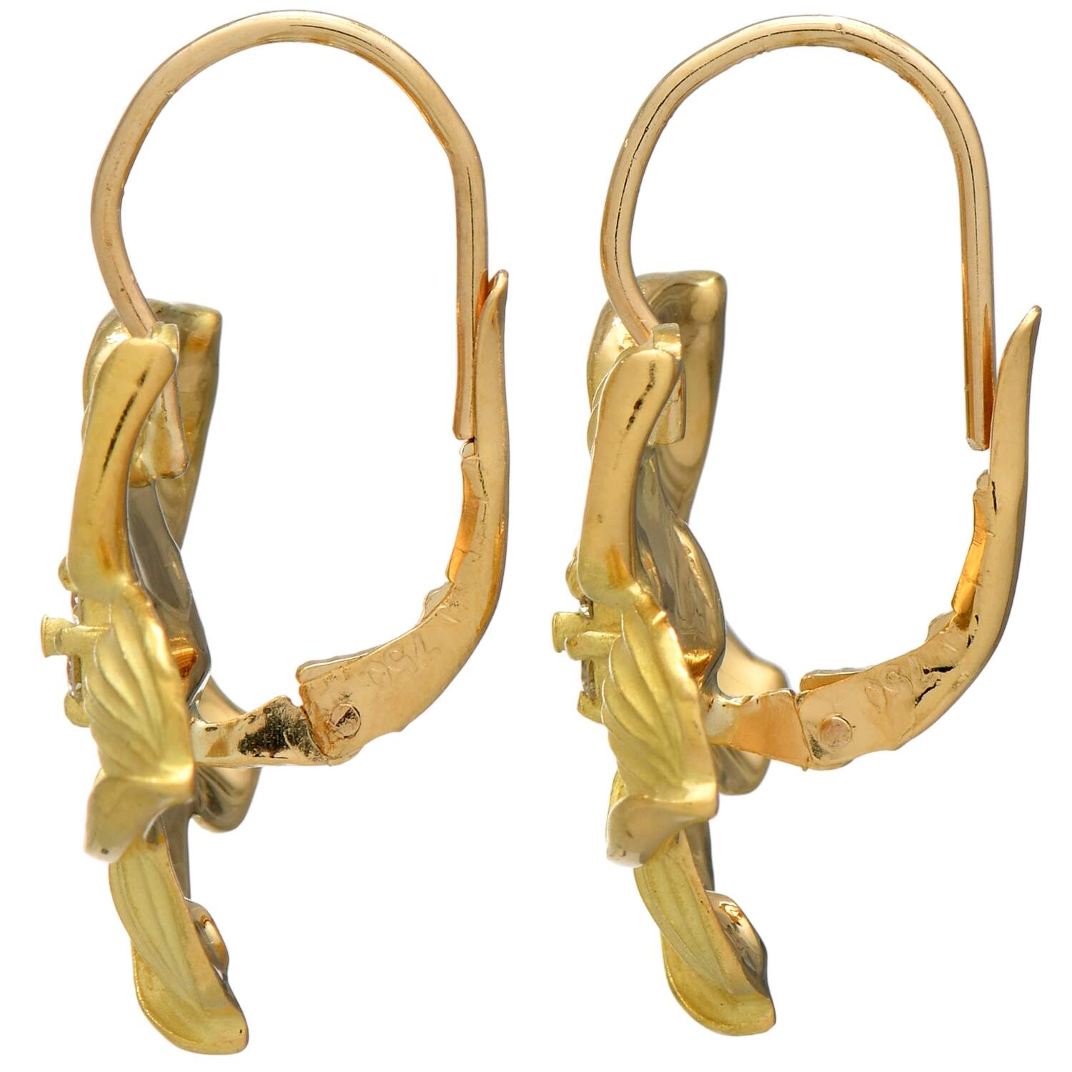 18KY Textured Diamond(0.15) Floral Drop Earrings-2