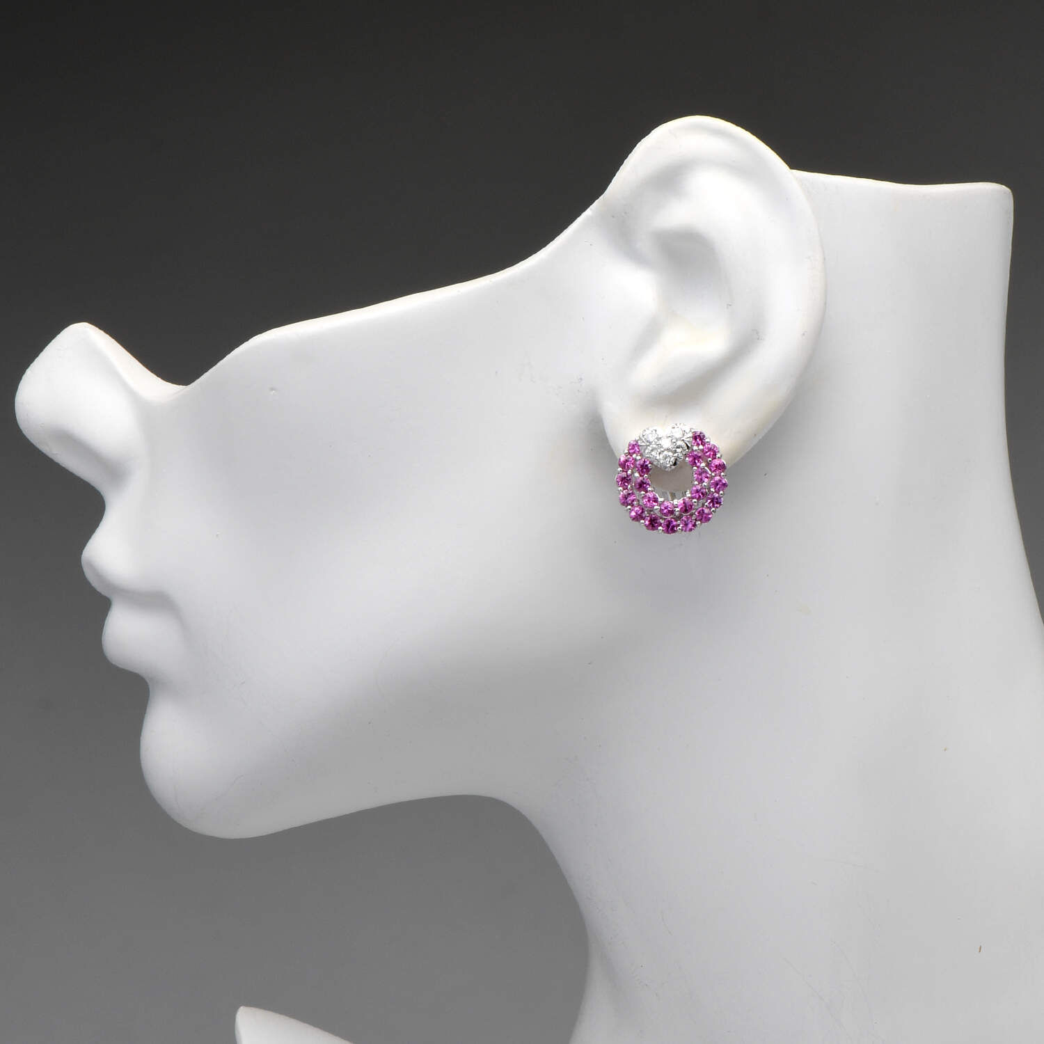 18KW Fancy Pink Sapphire(2.48) & Diamond(0.60) Circle Earrings-3