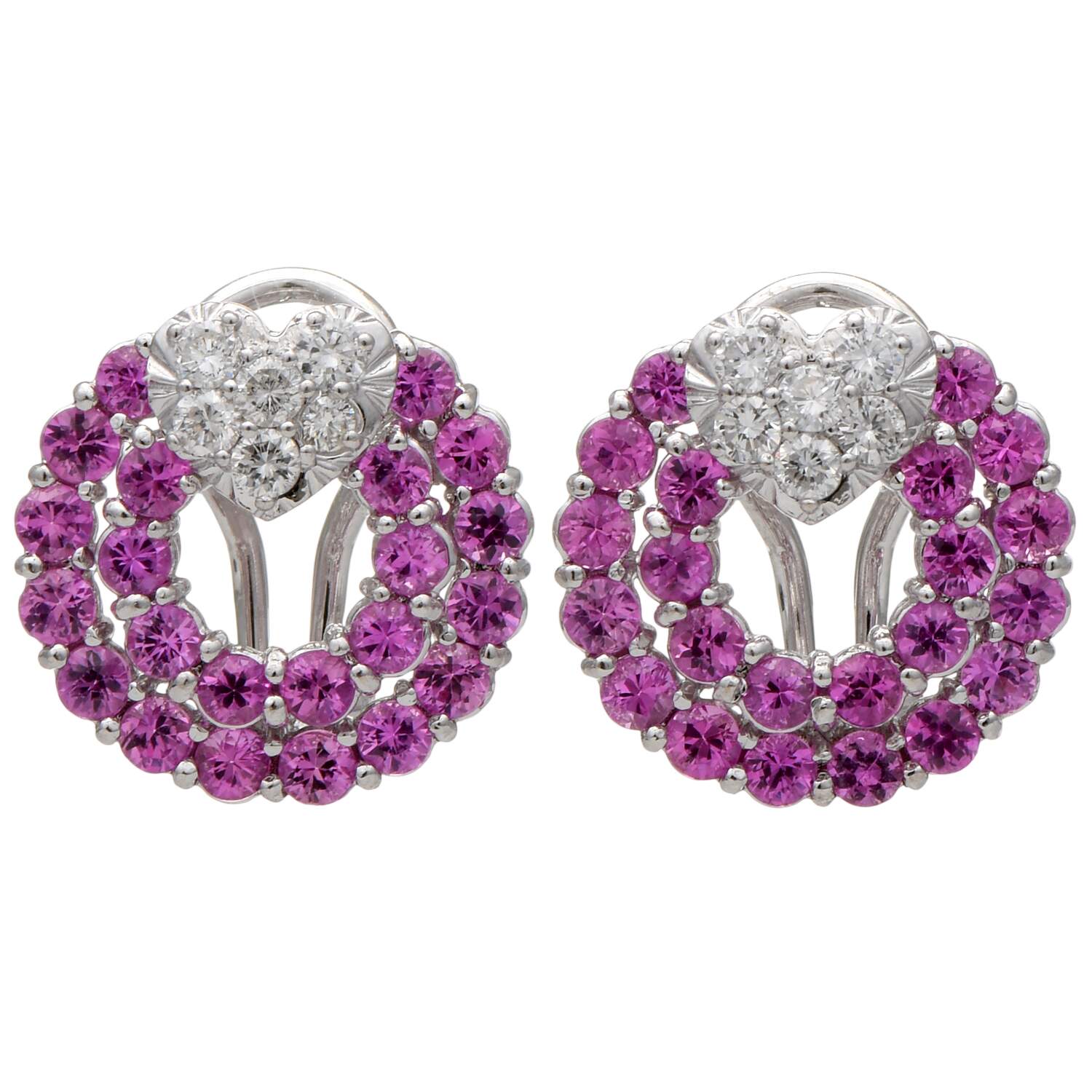 18KW Fancy Pink Sapphire(2.48) & Diamond(0.60) Circle Earrings-1