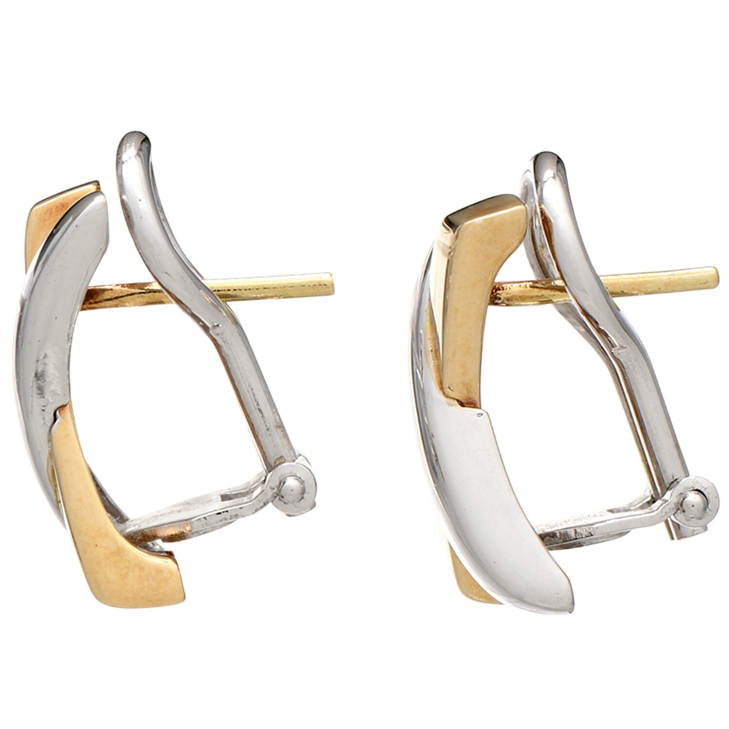 14KYW Italian Two-Tone "X" Form Earrings-2