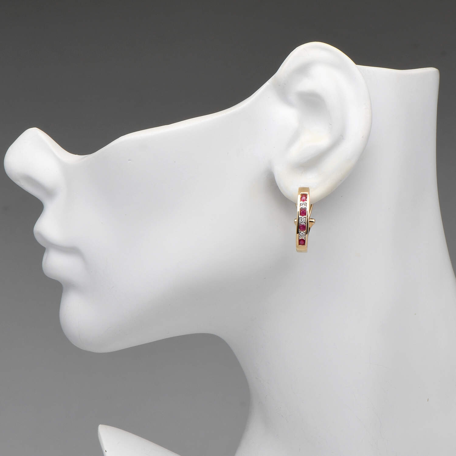 14KY Ruby(0.50) & Diamond(0.24) Channel Hoop Earrings-3