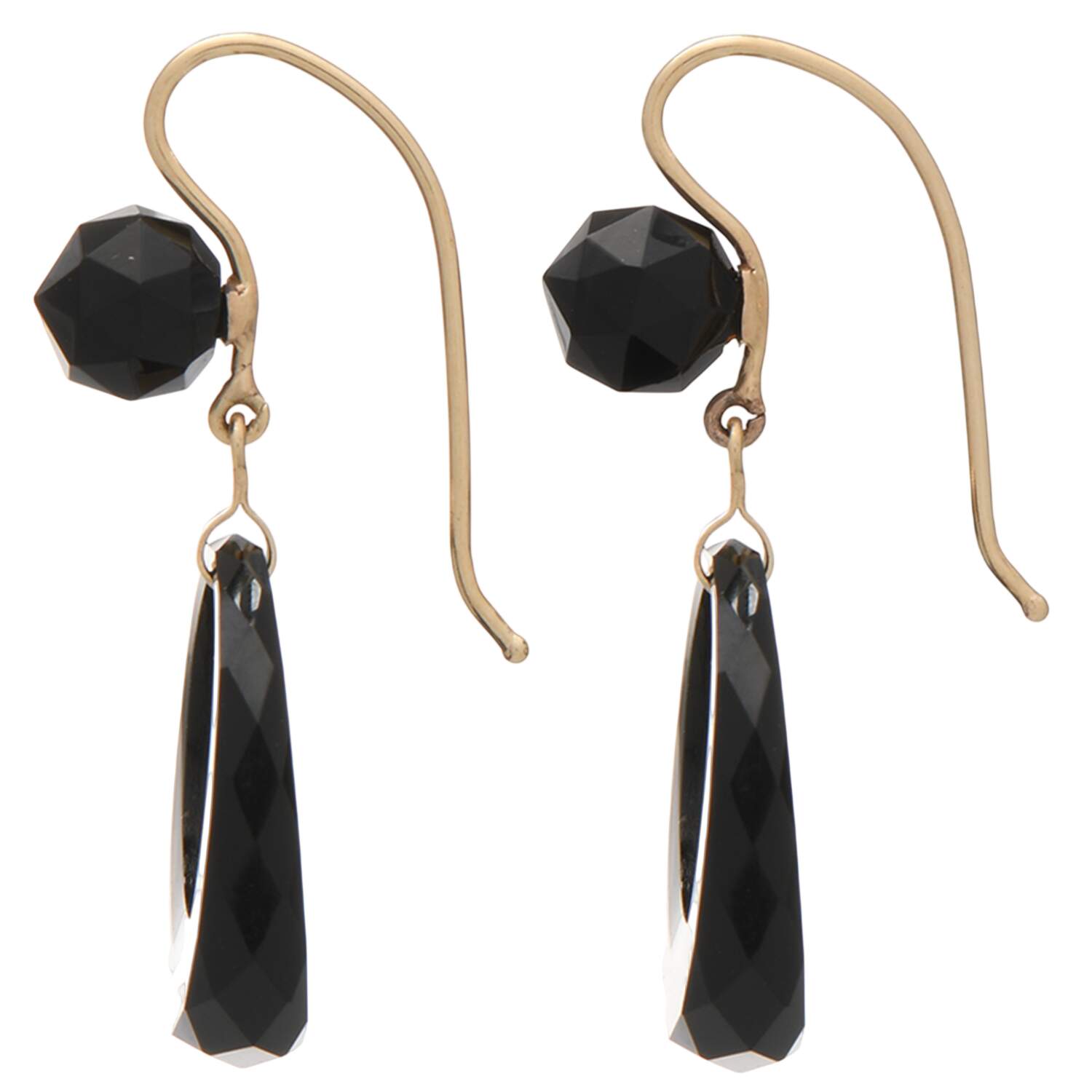 14KY Victorian Faceted Onyx Drop Earrings-2